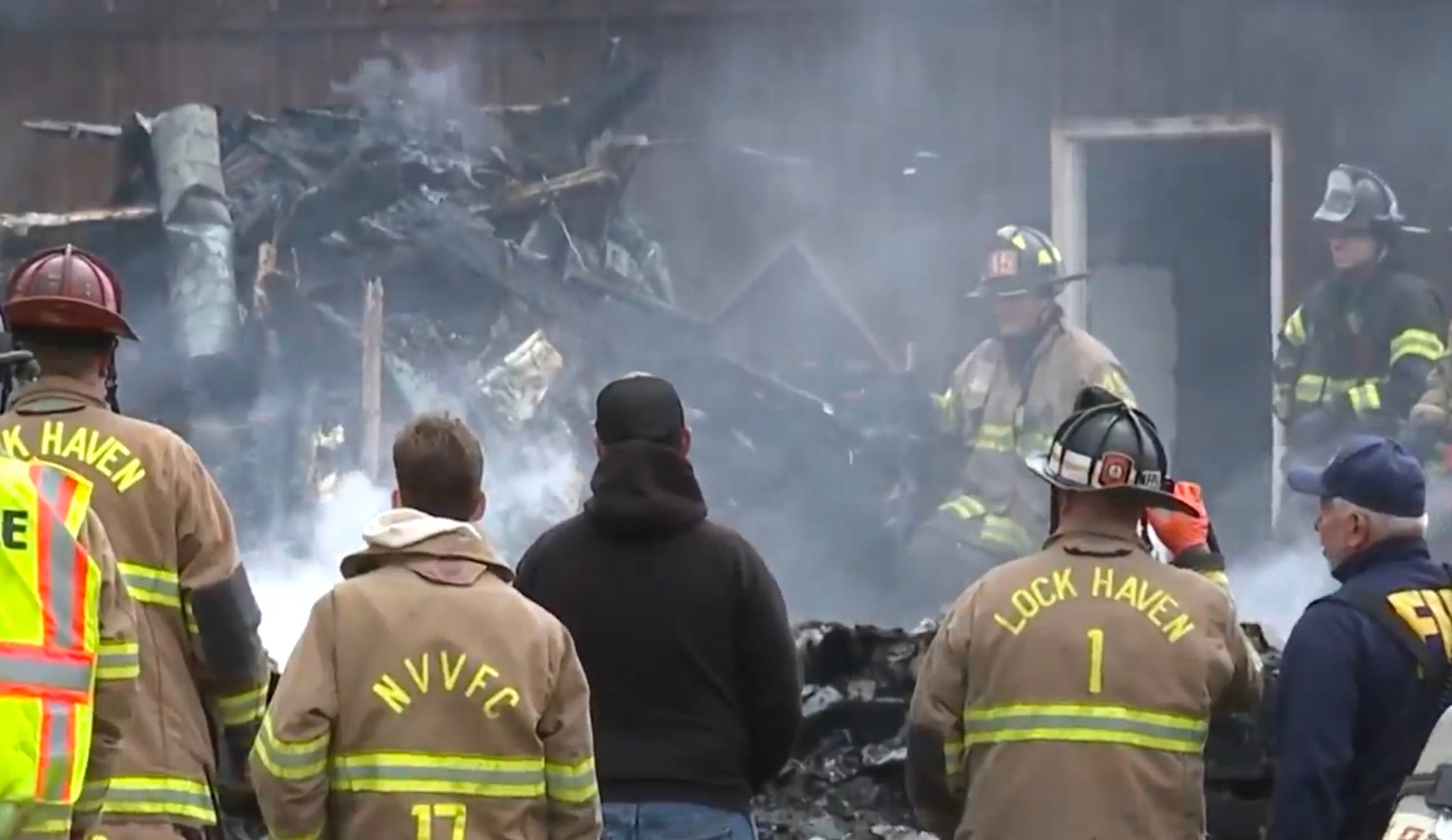 First responders at the scene of an explosion and fire in Lamar Township near Mill Hall, Pennsylvania on Sunday. Photo: WNEP via AP