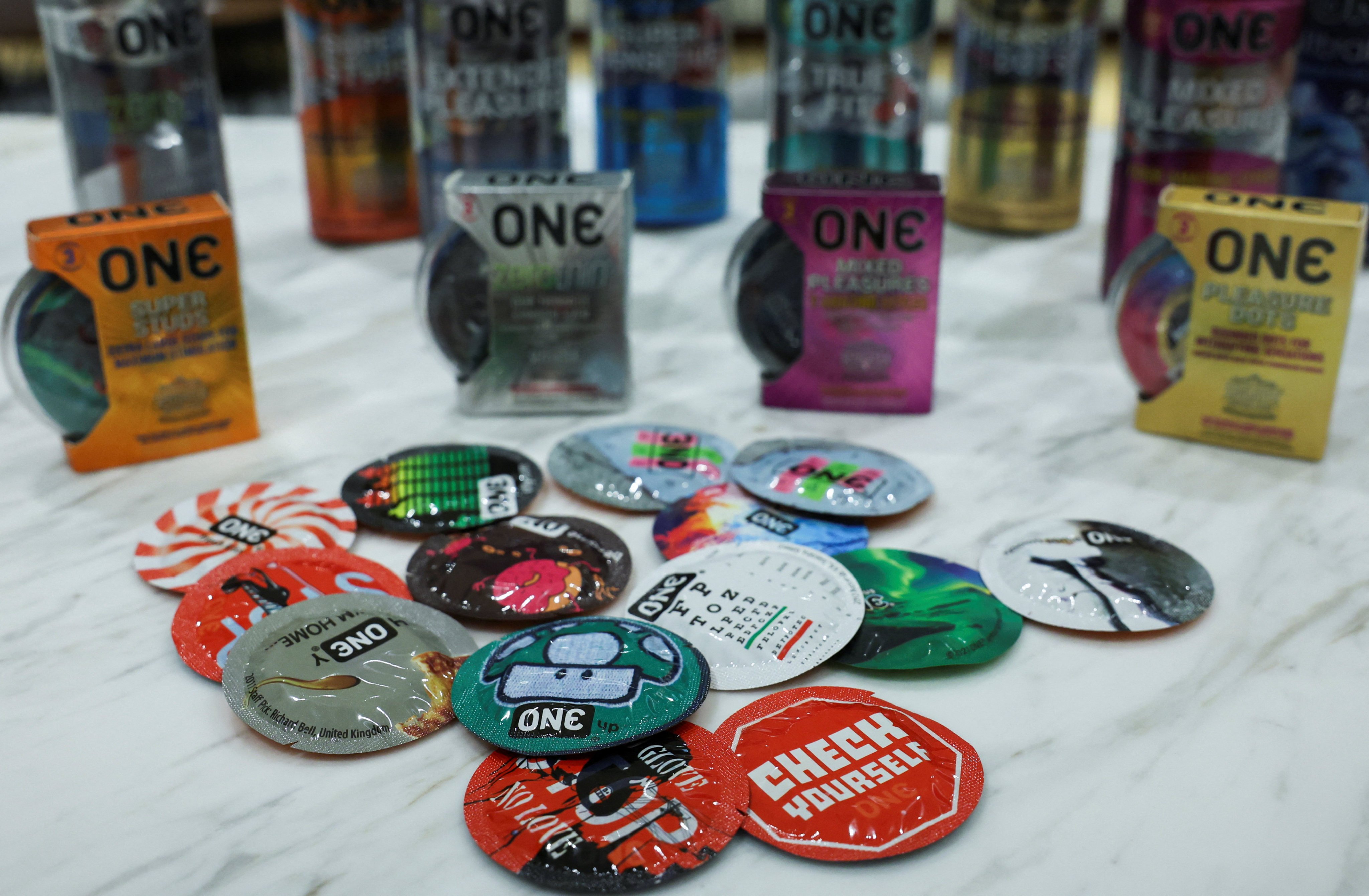 ONE condoms by Karex on display in Petaling Jaya, Malaysia April 21, 2026. REUTERS/Hasnoor Hussain