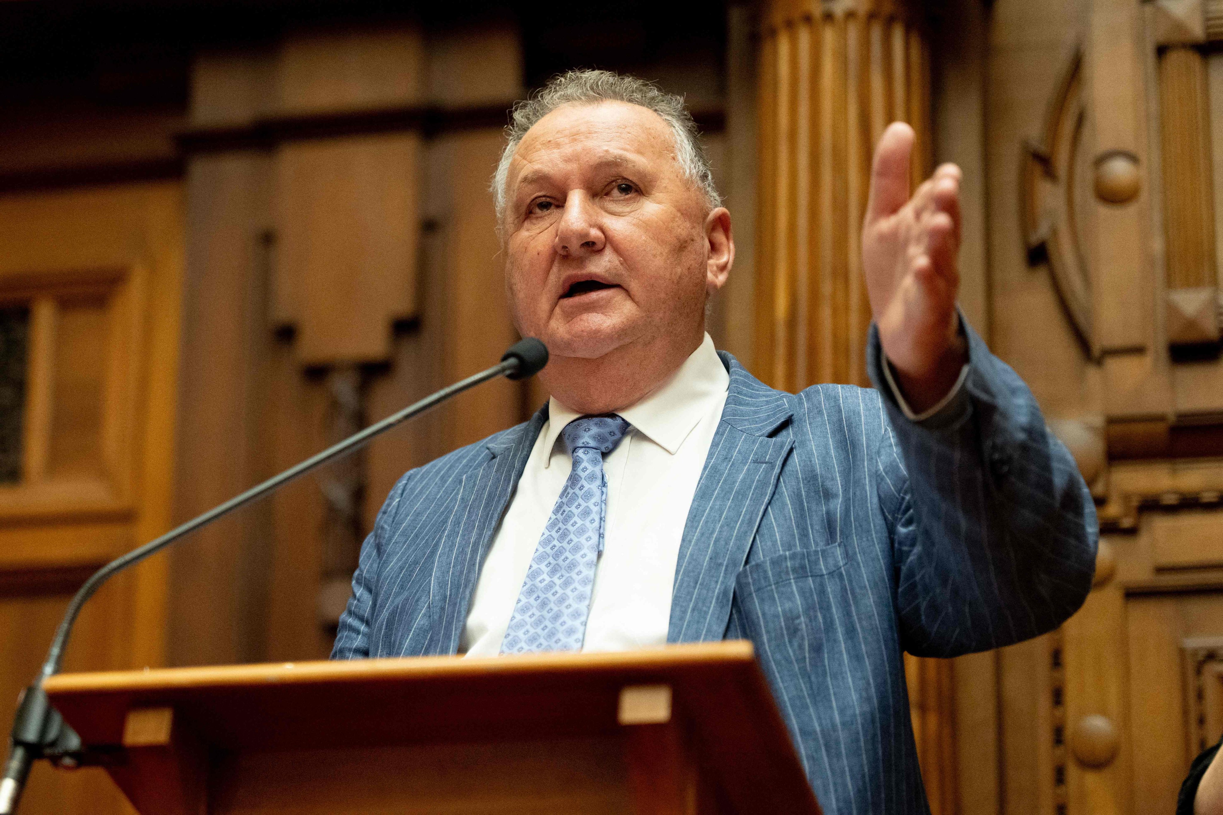 NZ First deputy leader Shane Jones speaks to the media in Wellington on March 27. Photo: AFP