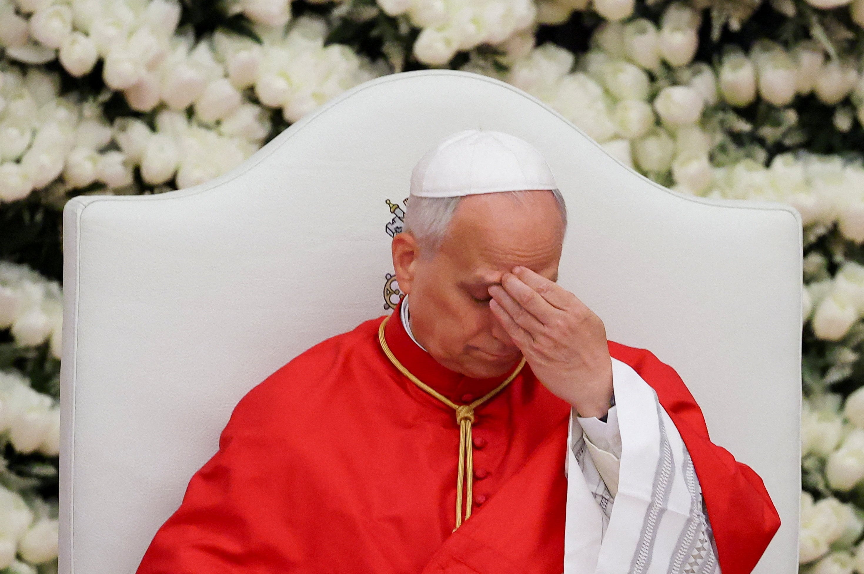 Pope Leo attends a meeting at the Presidential Palace in Malabo, Equatorial Guinea on Tuesday. Photo: Reuters