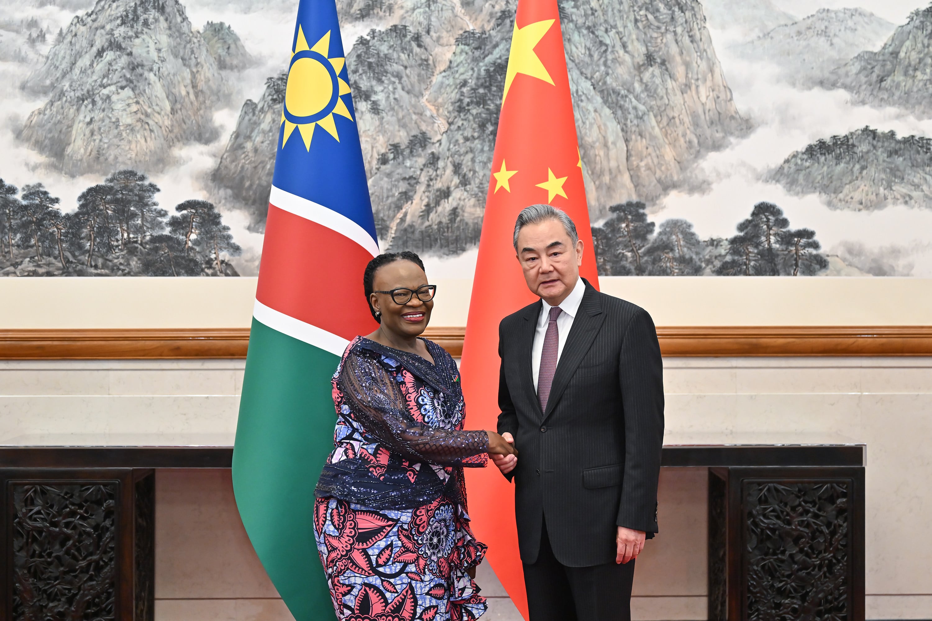 Chinese Foreign Minister Wang Yi meets his Namibian counterpart, International Relations and Trade Minister Selma Ashipala-Musavyi, in Beijing on April 17. Photo: Xinhua