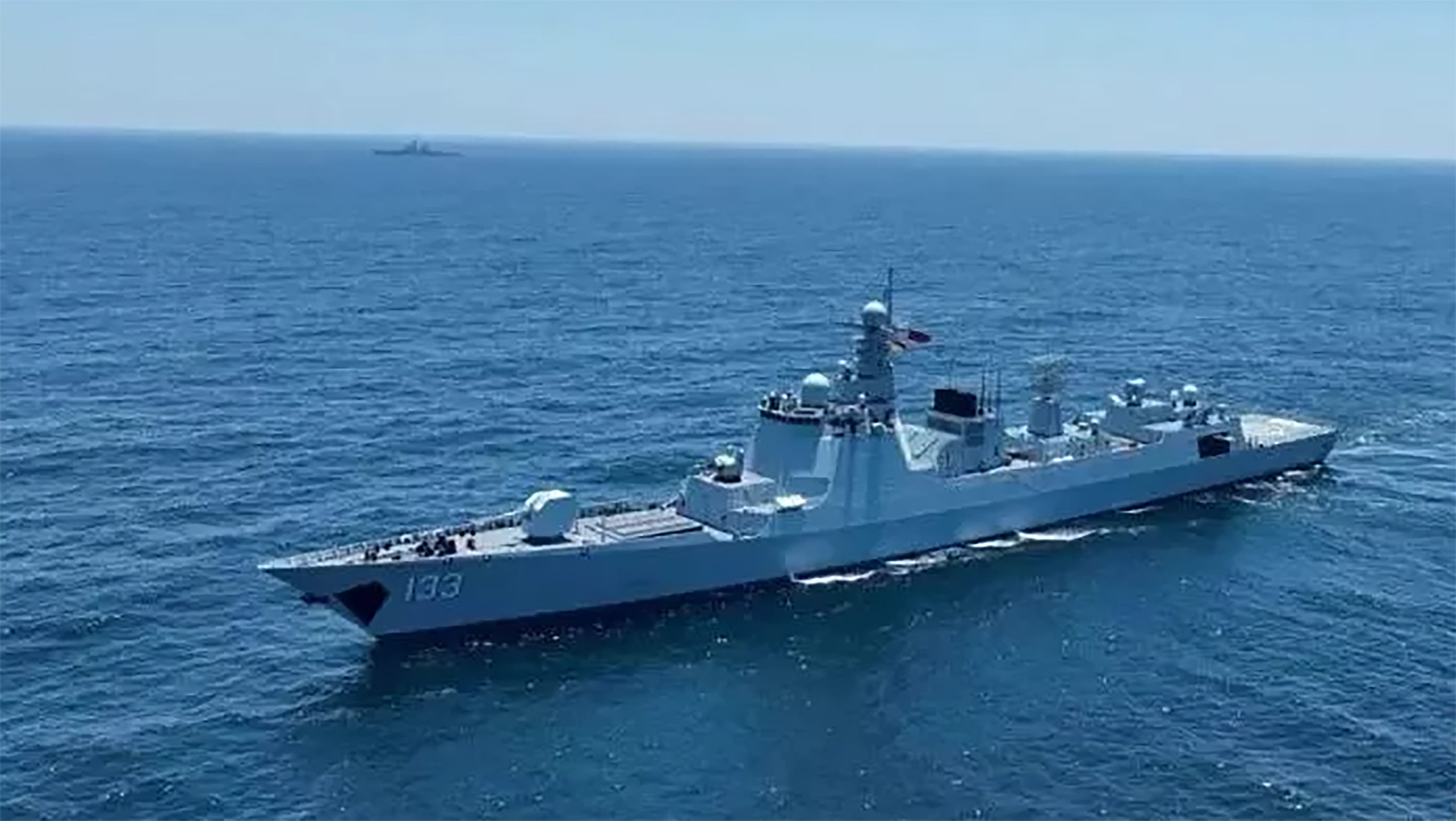 The PLA’s Type 052DL upgraded guided-missile destroyer Baotou, which led the 133rd task force in western Pacific exercises this week. Photo: Handout