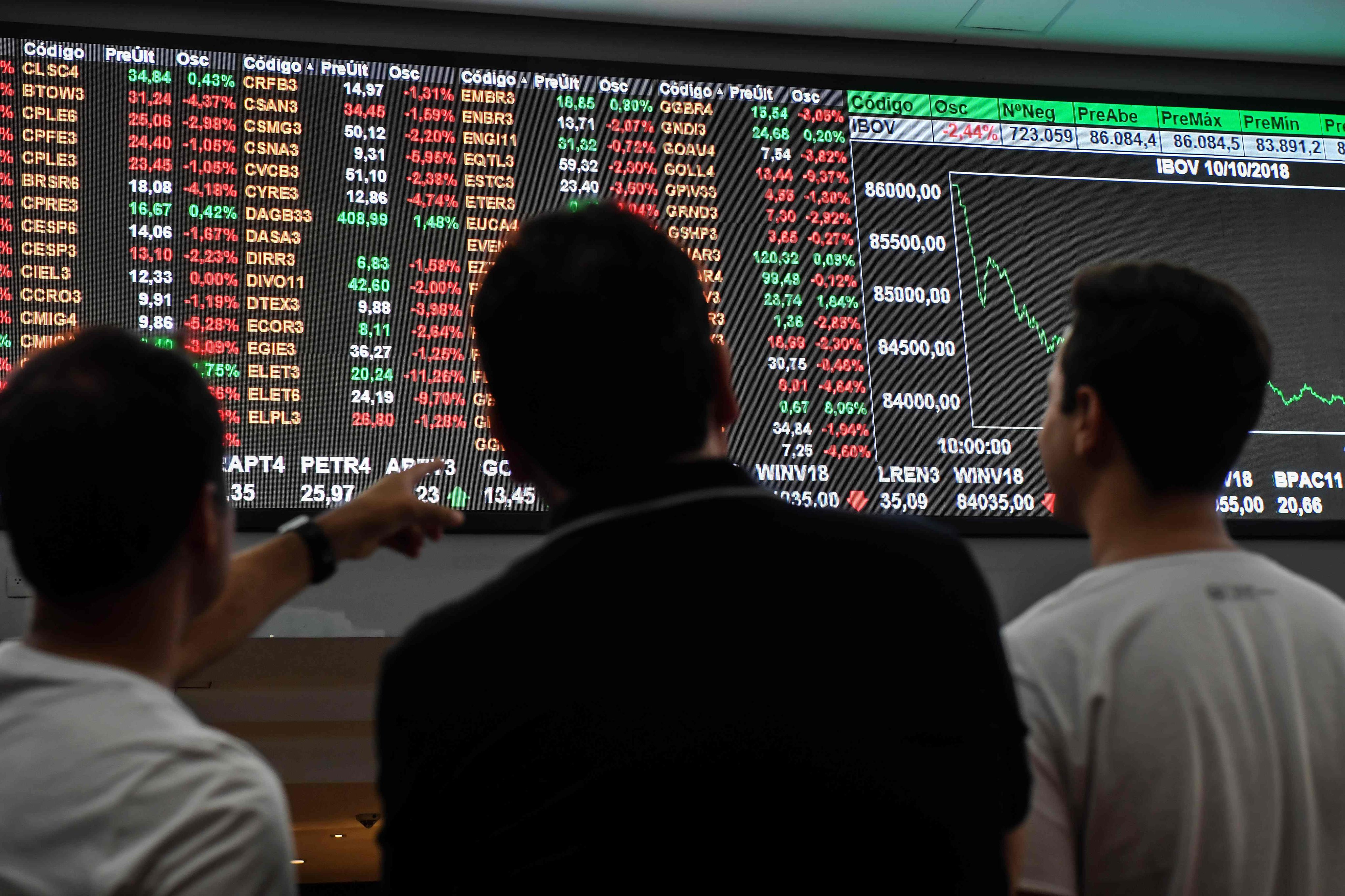 An electronic board is seen at the Sao Paulo Stock Exchange in Brazil. Photo: AFP