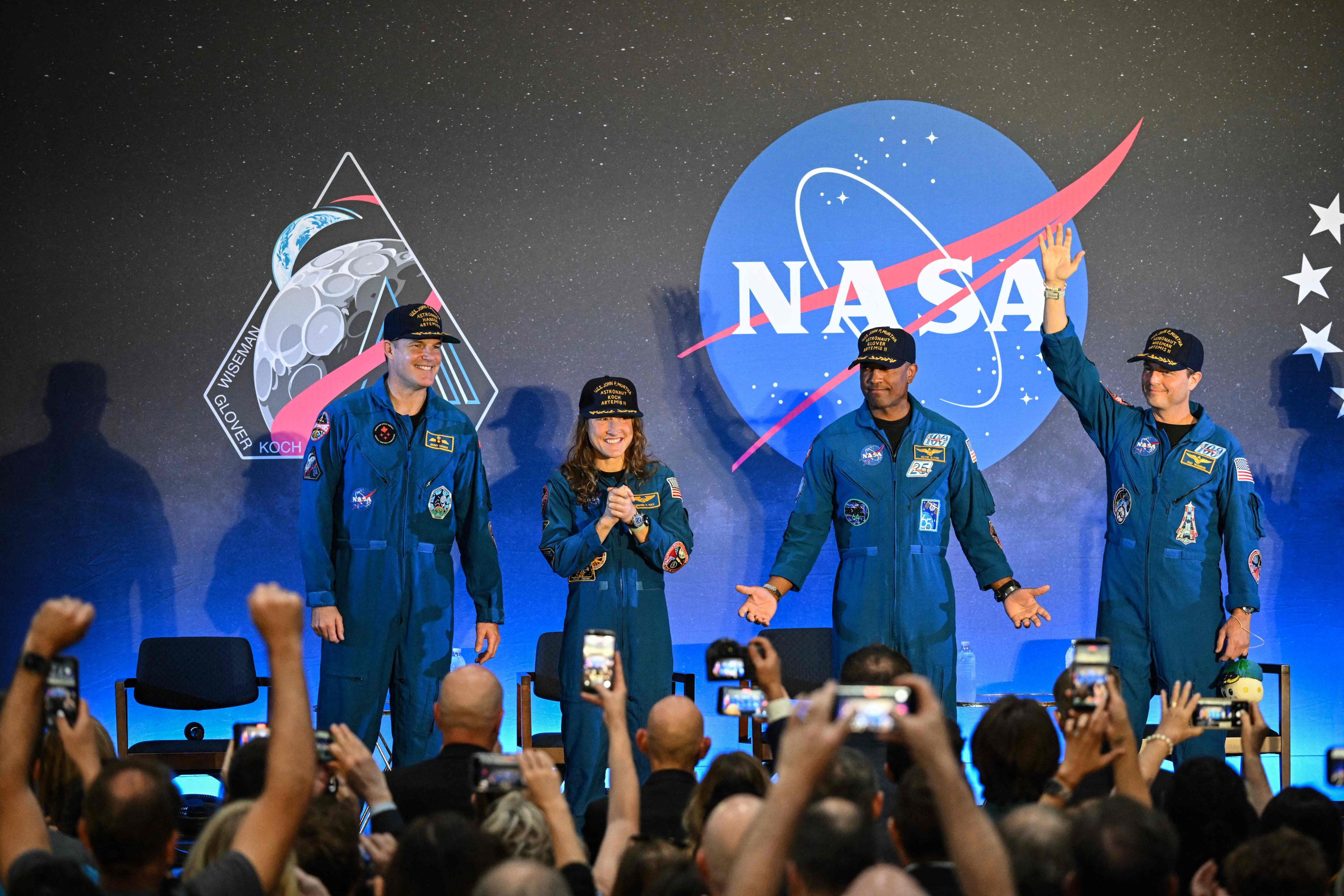 Nasa Artemis II mission astronauts attend a welcoming ceremony at Ellington Field Joint Reserve Base in Houston, Texas, on April 11, 2026. Photo: AFP