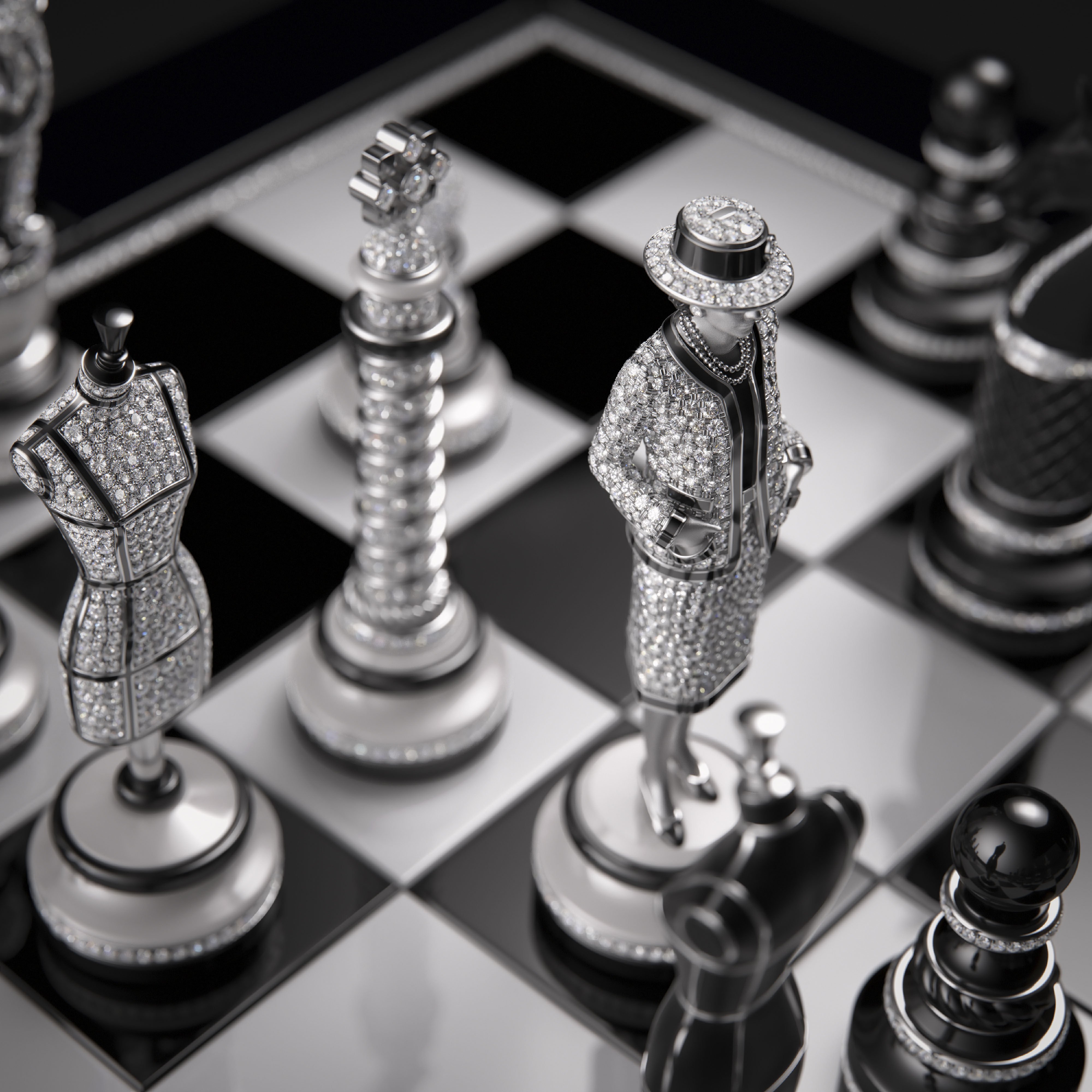 The Chessboard from the Chanel Coco Game collection even includes Coco herself as both queens, covered head to toe in diamonds, of course. Photo: Handout