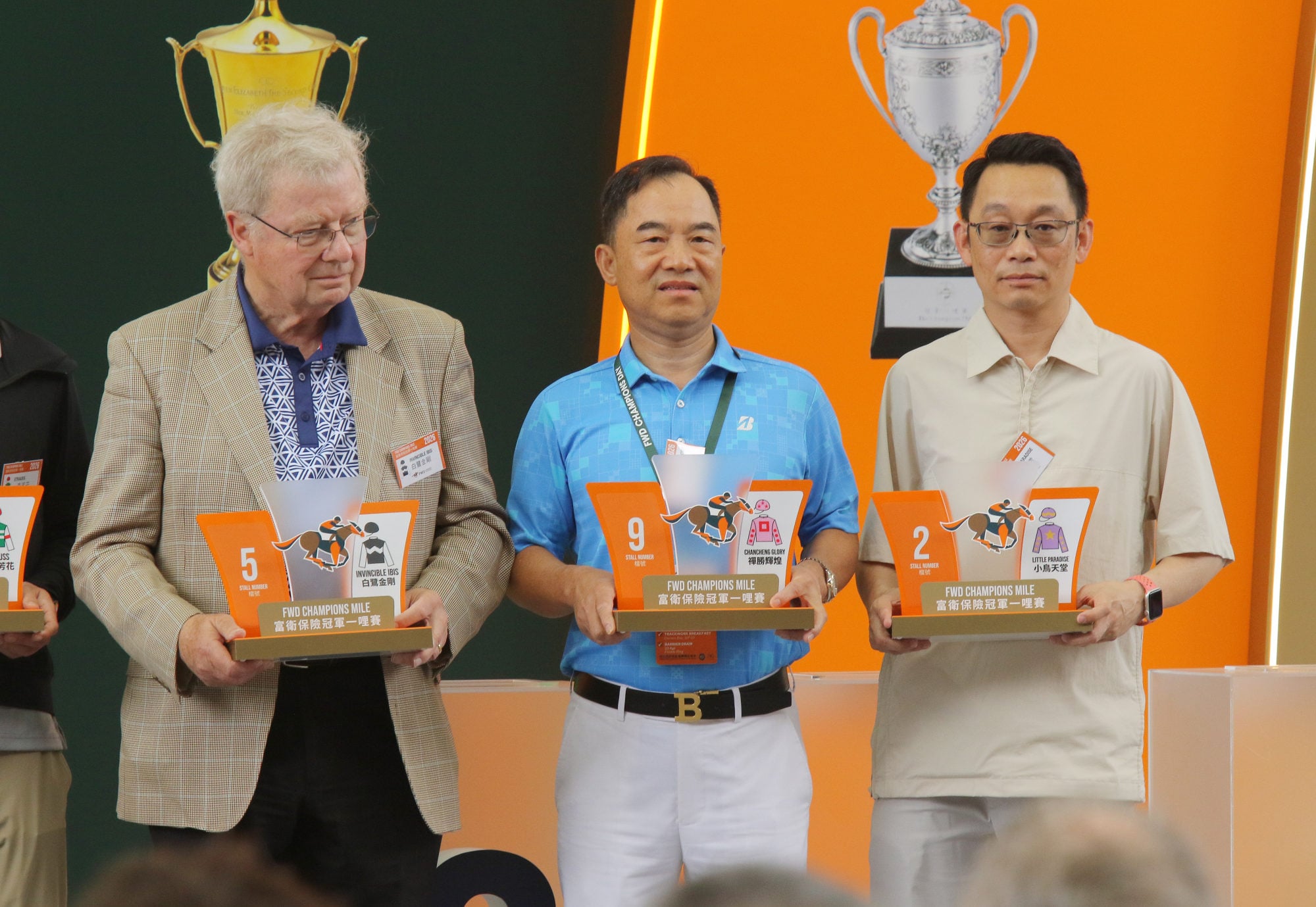 Part-owner Nick Etches (left) after drawing barrier five for Invincible Ibis.