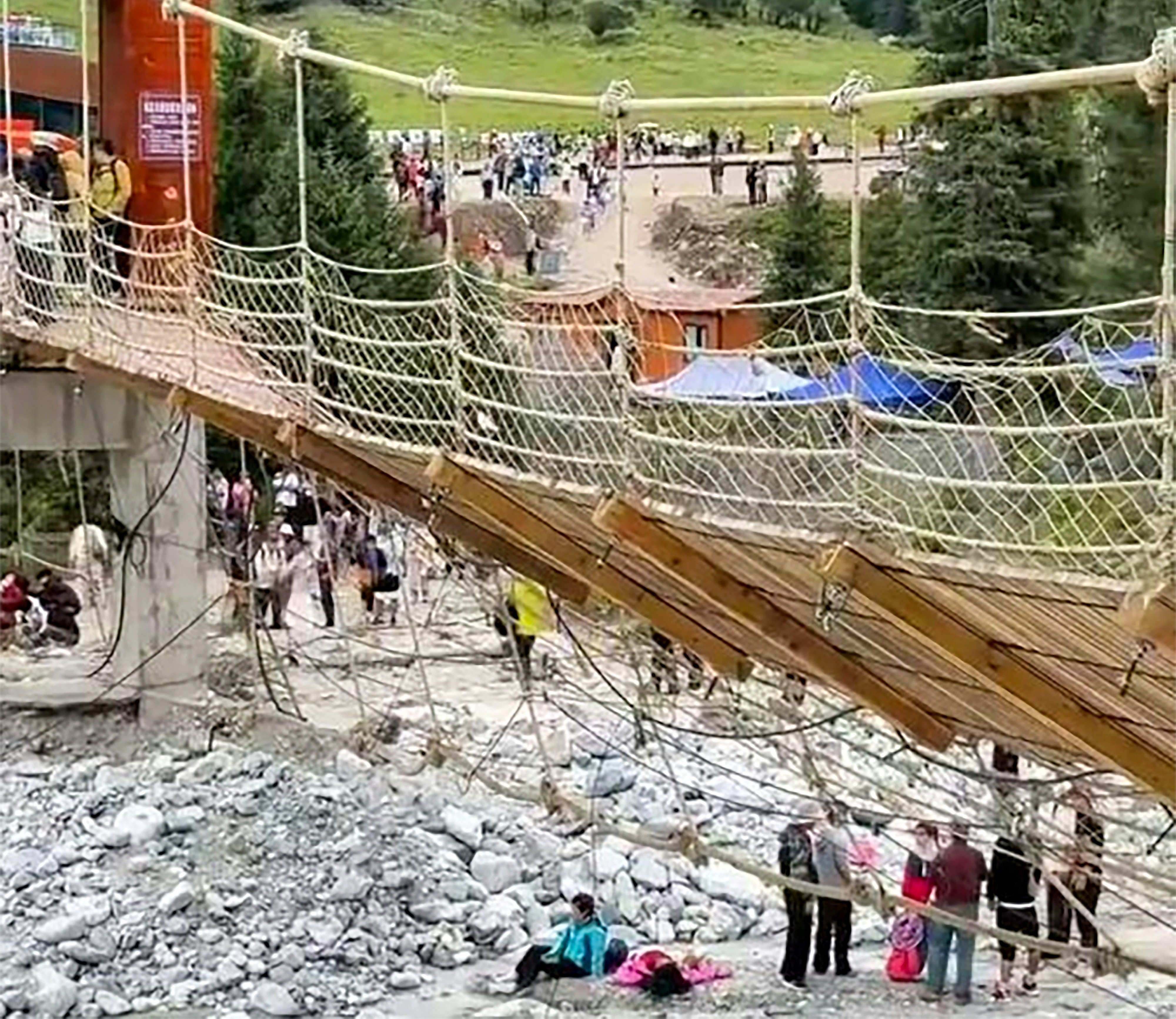 Five people died when the Jiangjun Bridge at the Xiata Scenic Area in Yili, Xinjiang, collapsed last year. Photo: Handout