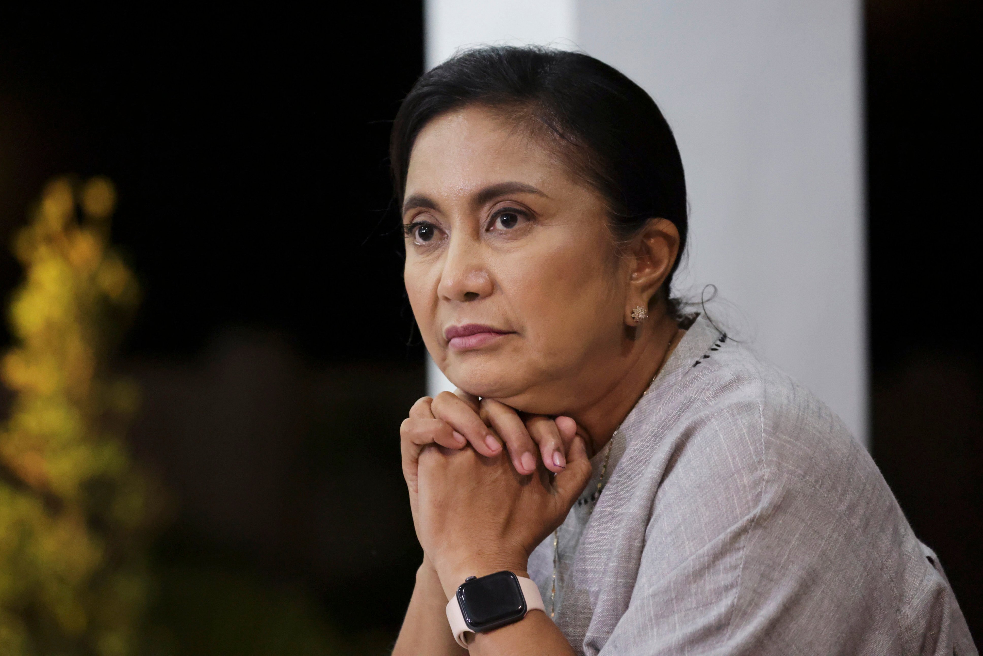 Leni Robredo gives a post-election statement from her home in Magarao, Camarines Norte, on  May 10, 2022. Photo:  Office of the Vice President/AP)