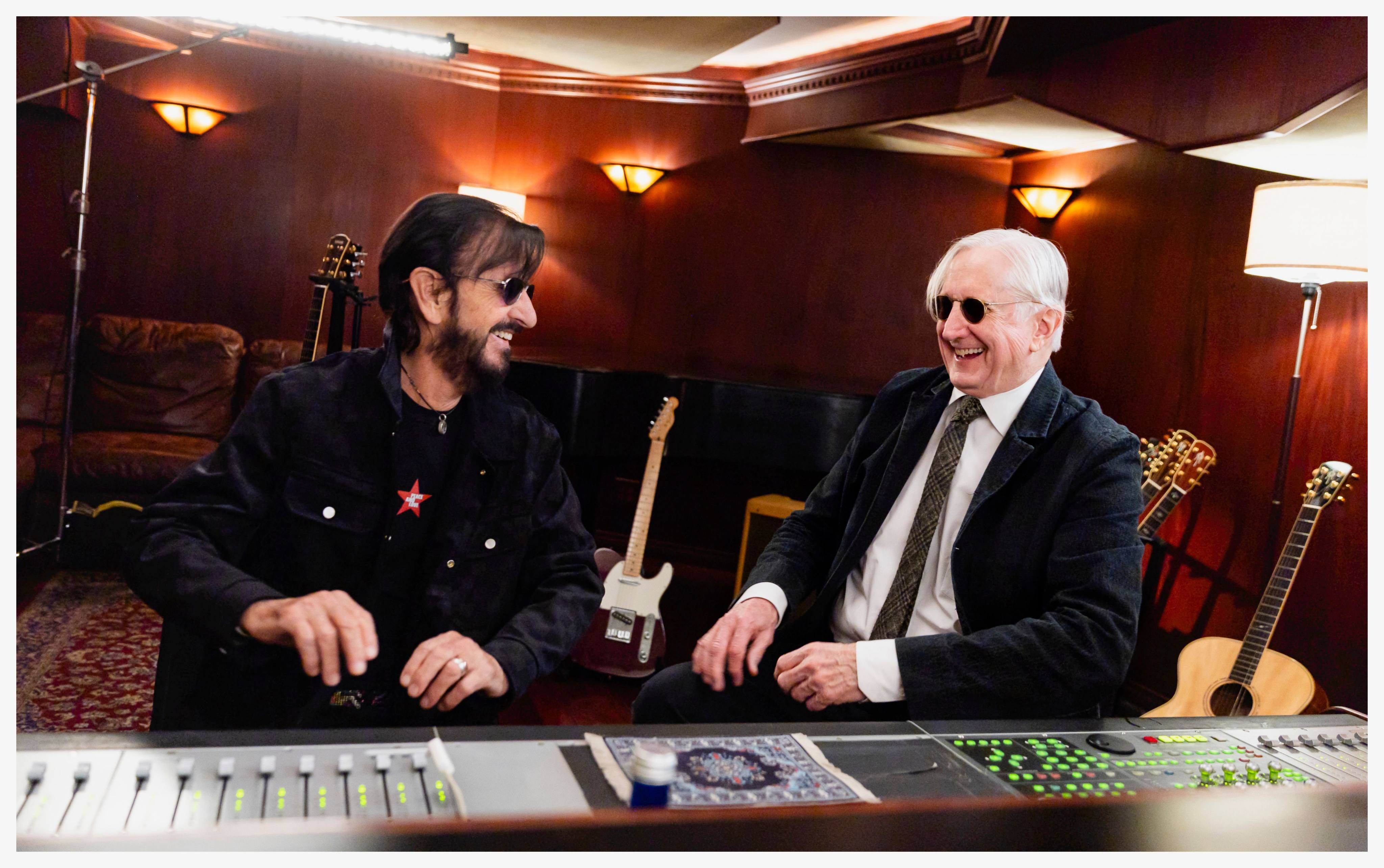 Ringo Starr (left) enjoys a laugh with Long Long Road producer T Bone Burnett. The former Beatle’s 22nd studio album comprises 10 country songs and features musicians including Sheryl Crow, St Vincent and Molly Tuttle. Photo: Universal Music/dpa