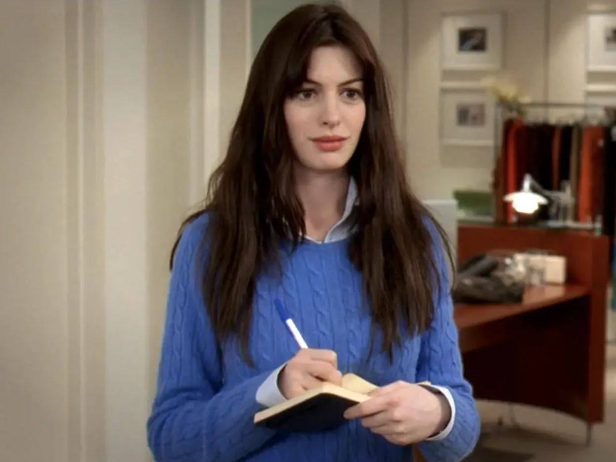 Anne Hathaway as aspiring journalist-cum-fashion assistant Andy Sachs in The Devil Wears Prada (2006). With the sequel just around the corner, we look at how some of the most fashionable shades of blue got their names. Photo: 20th Century Fox