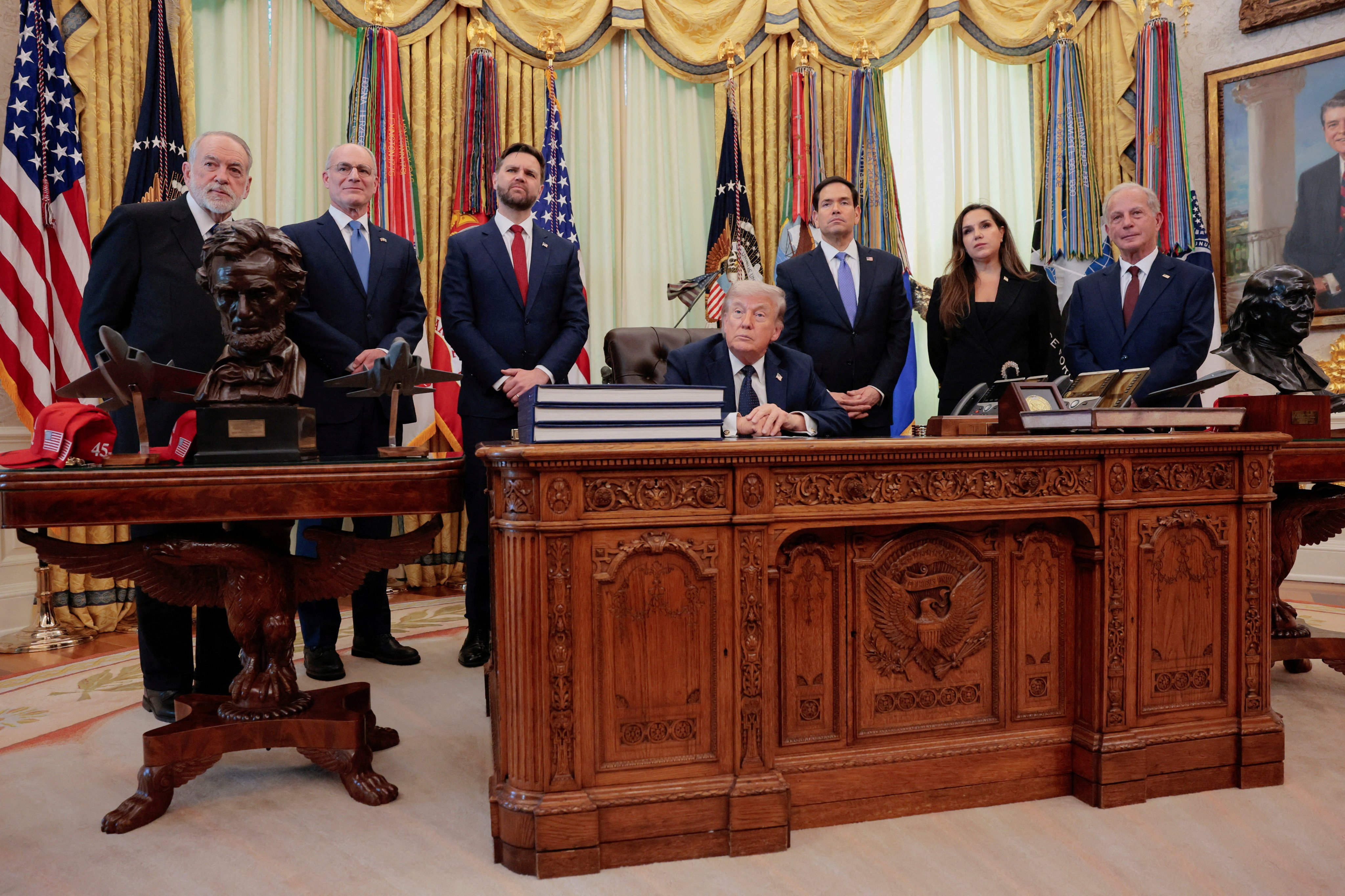 US President Donald Trump holds a briefing in the Oval Office at the White House about the ceasefire extension. Photo: Reuters