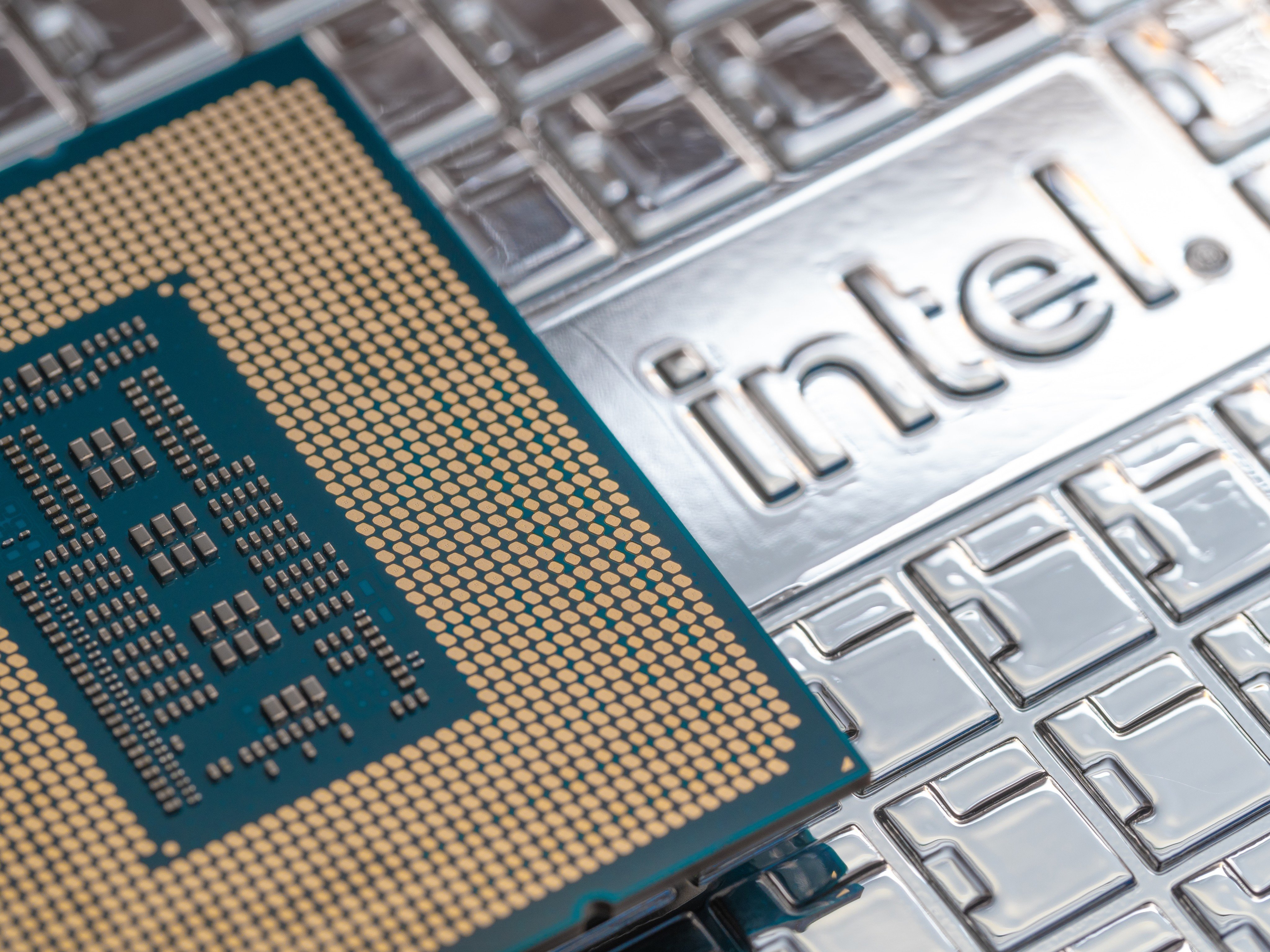 The Intel logo seen on its Core i9-14900K CPU. Photo: Shutterstock Images