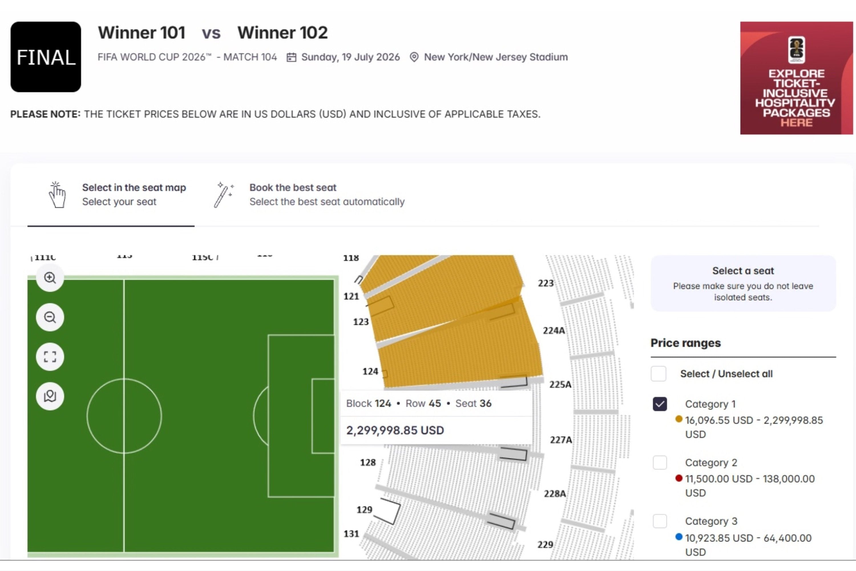 An image from the Fifa Resale/Exchange Marketplace website on Thursday showing the resale asking price for a ticket to the World Cup final on July 19. Photo: AP
