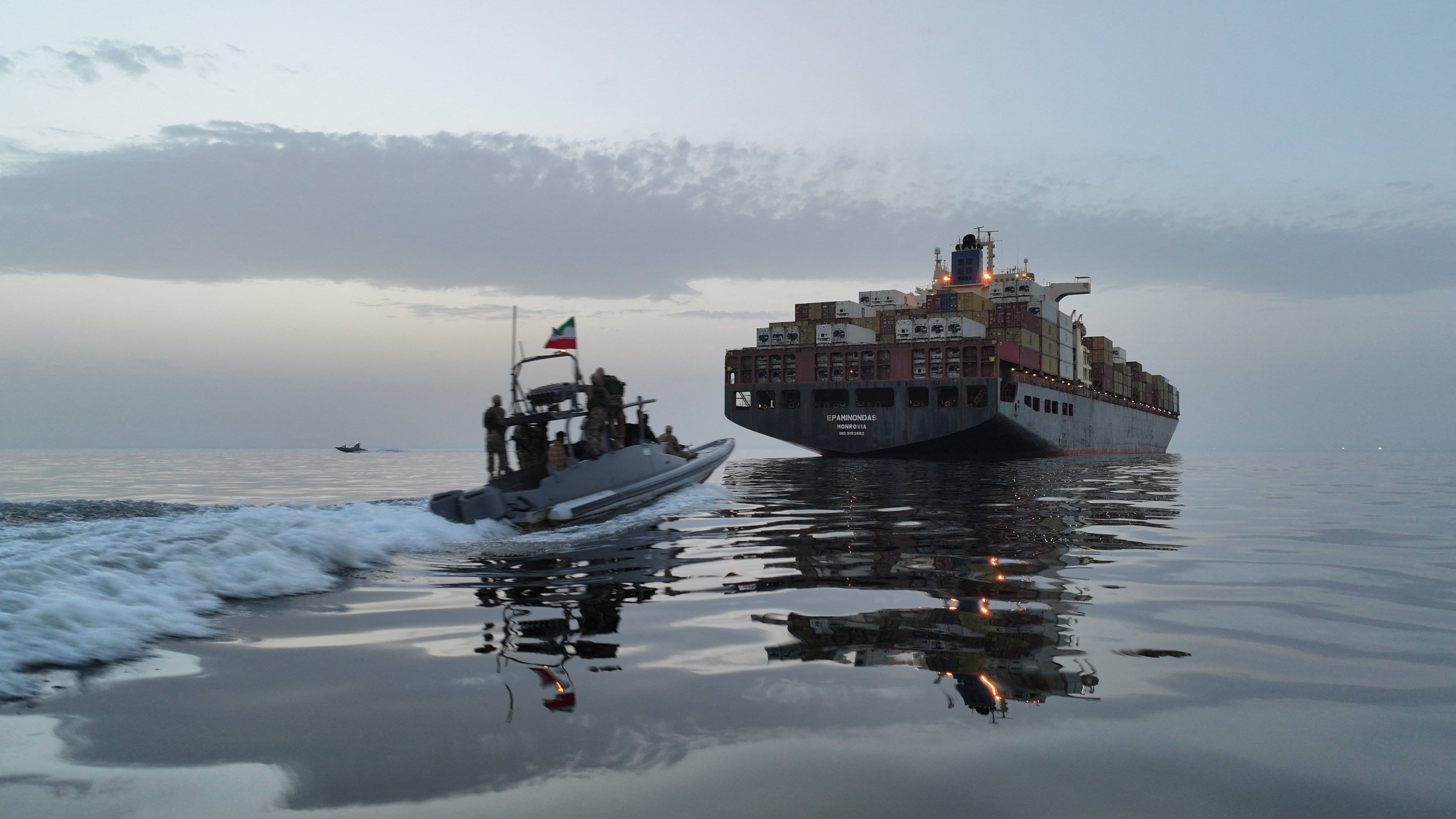 The Epaminondas ship is seen during seizure by the Islamic Revolutionary Guard Corps in the Strait of Hormuz, Iran, in this image obtained on Friday. Photo: Reuters