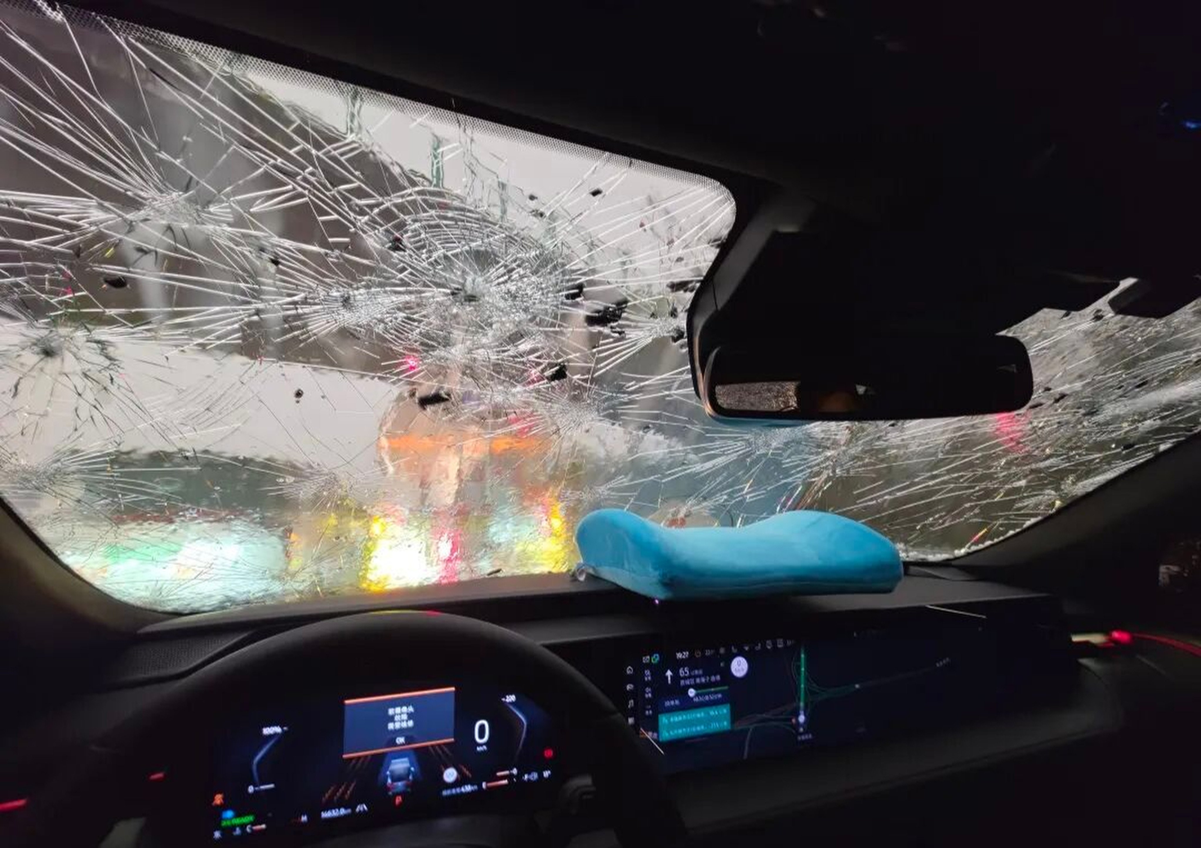 The storm hit Kunming’s suburbs as well, puncturing car windscreens and greenhouses. Photo: Handout