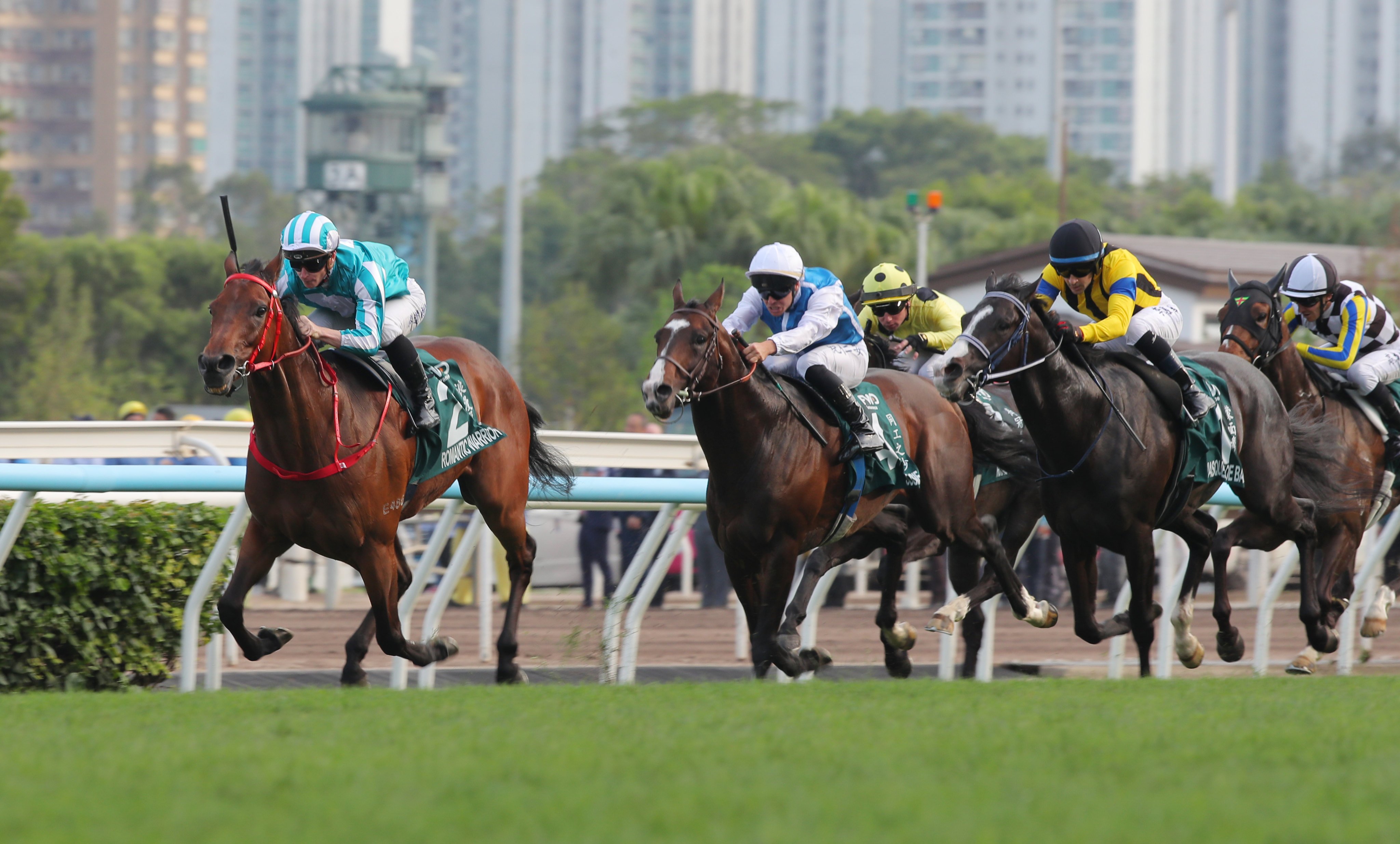 Romantic Warrior leads home the QEII Cup field. Photos: Kenneth Chan