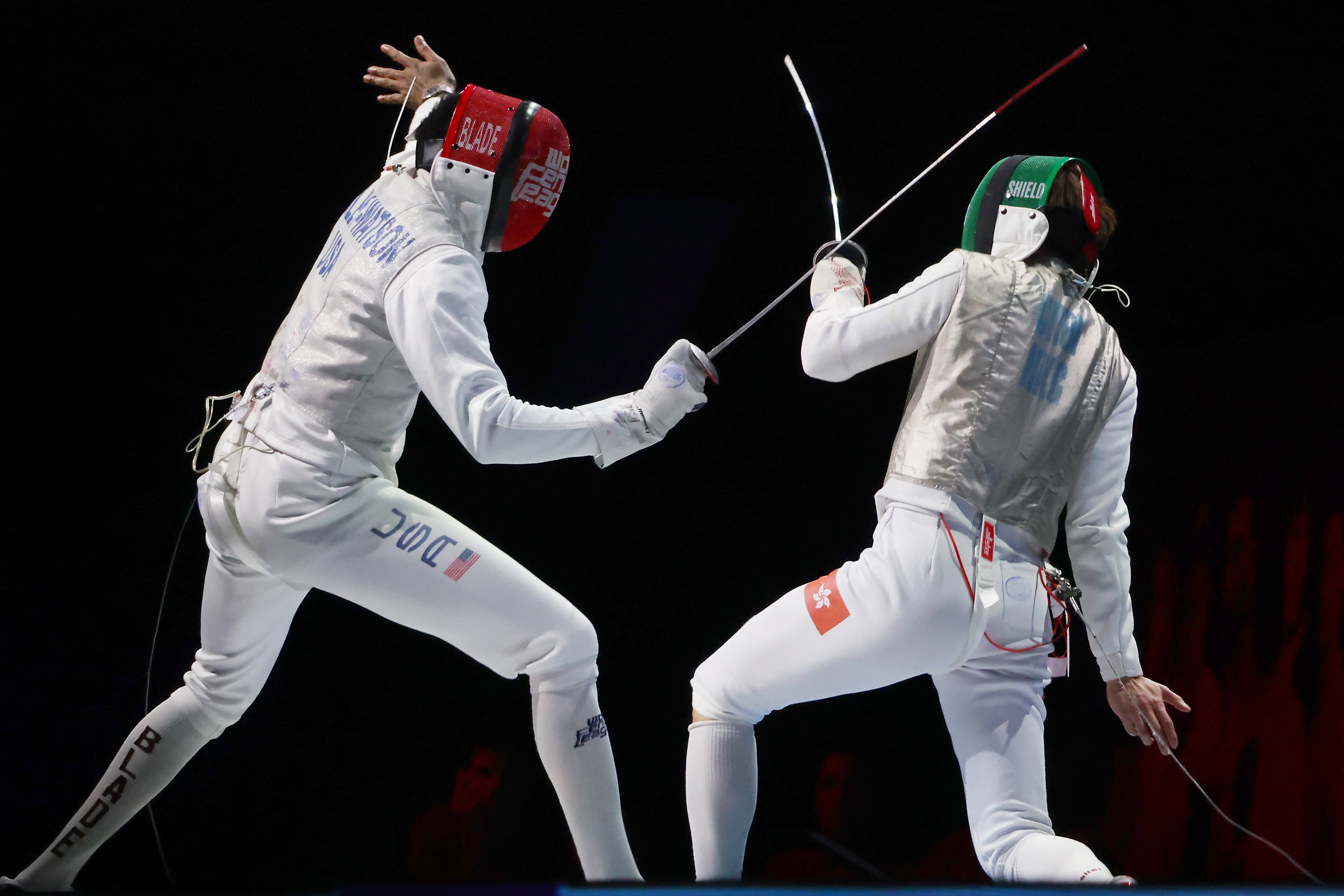 Ryan Choi (right) competes against Miles Chamley-Watson at the inaugural World Fencing League. Photo: Getty Images