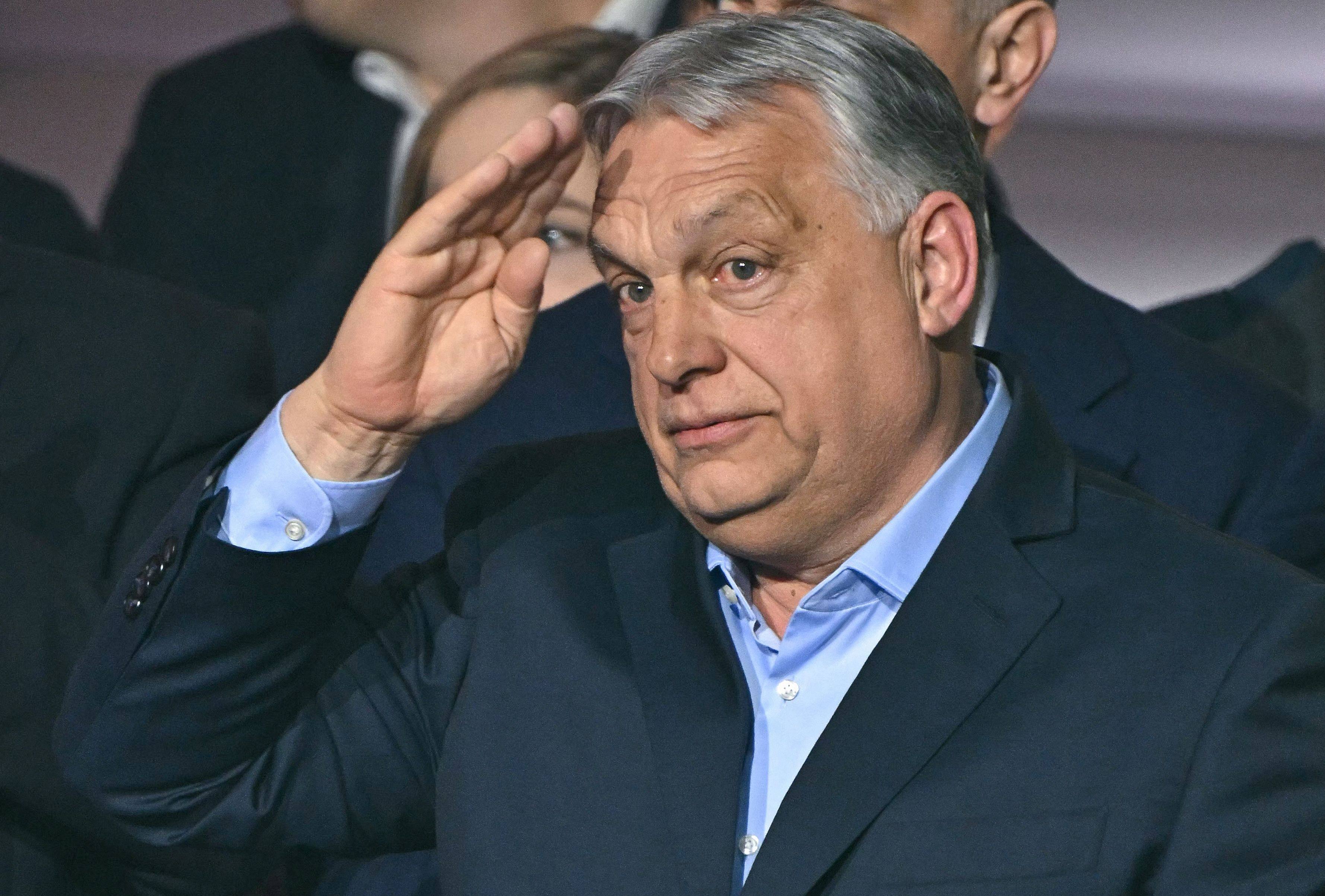 Hungary’s Prime Minister Viktor Orban salutes supporters in Budapest on April 12. Photo: AFP