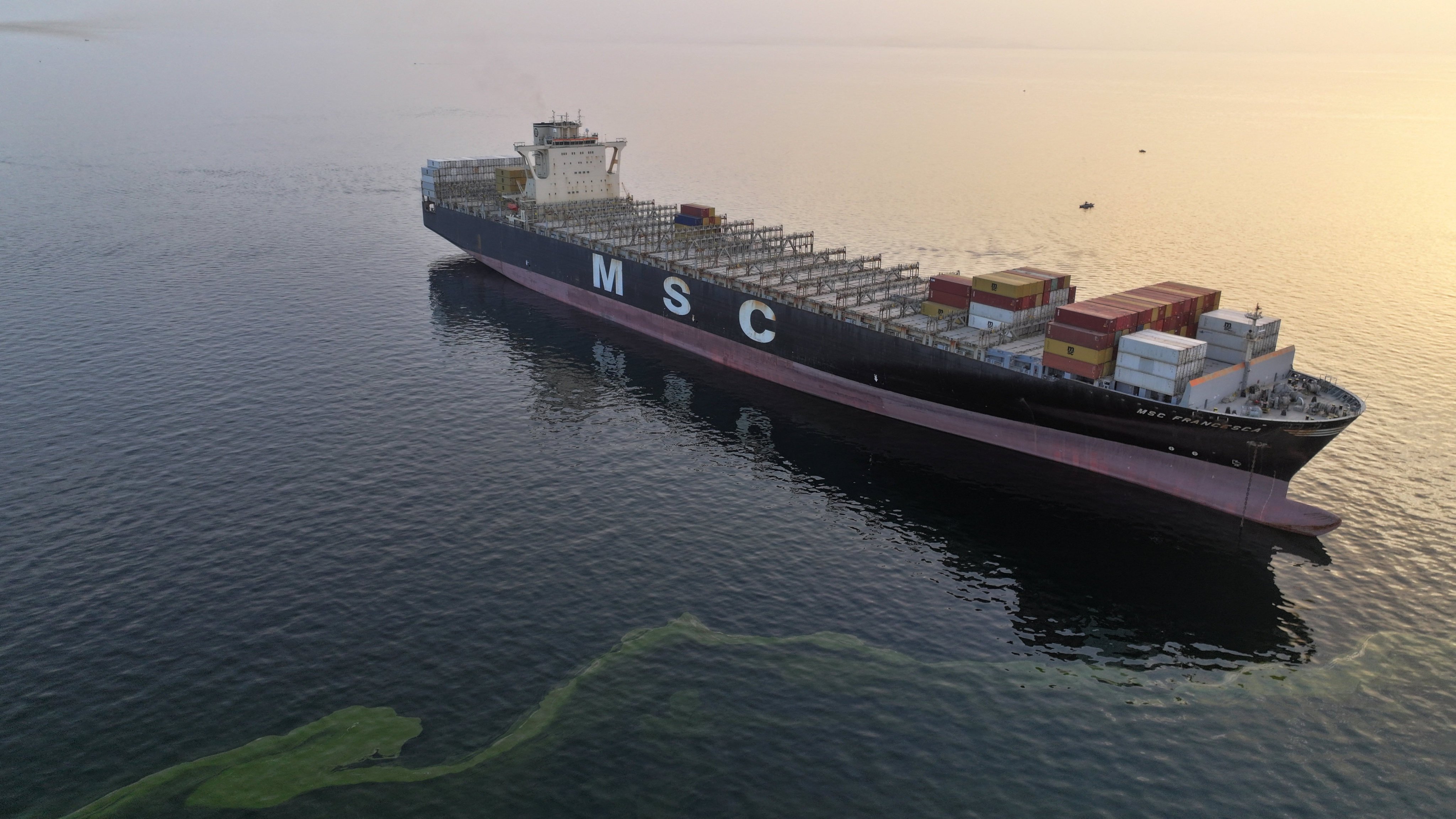 The Panama-flagged MSC Francesca is seen during seizure by the Islamic Revolutionary Guard Corps in the Strait of Hormuz on April 24. Photo: West Asia News Agency via Reuters