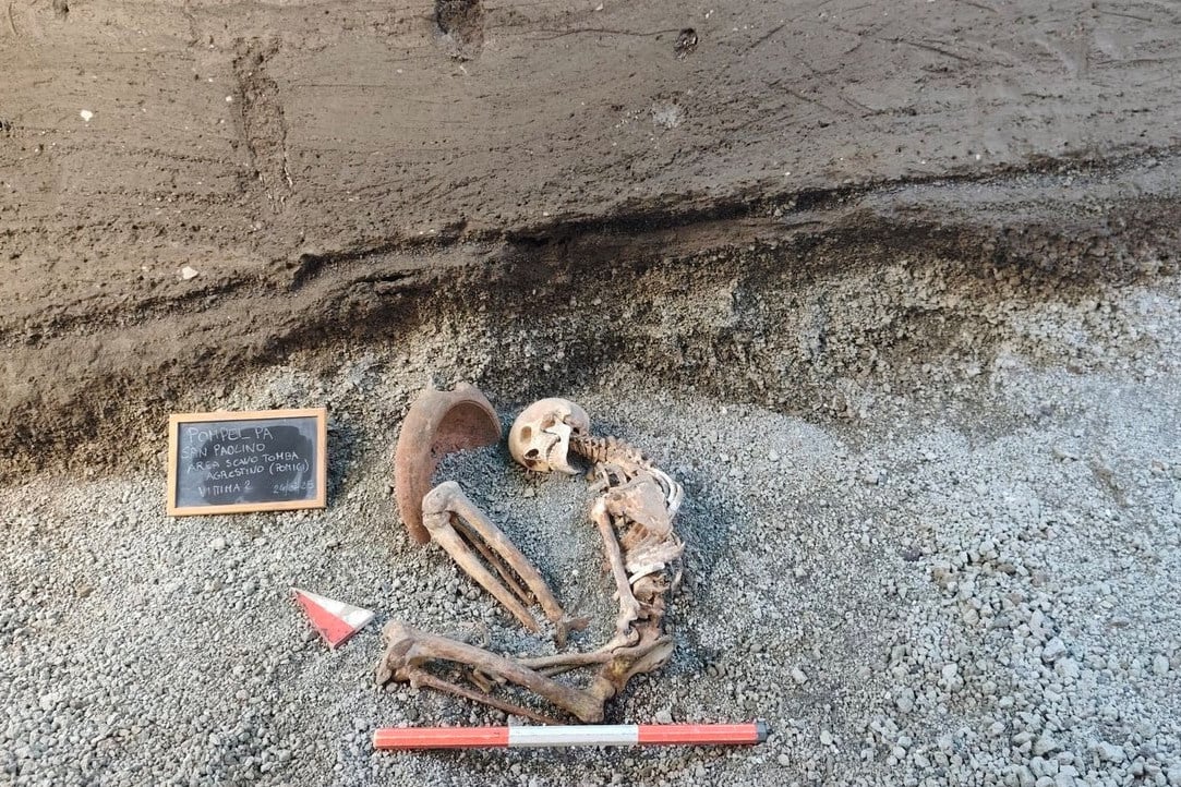 An image released by the Italian Culture Ministry on Monday shows the remains of a victim of the AD 79 eruption of Mount Vesuvius, in the Pompeii archaeological area near Naples in southern Italy. Photo: Italian Culture Ministry via AP