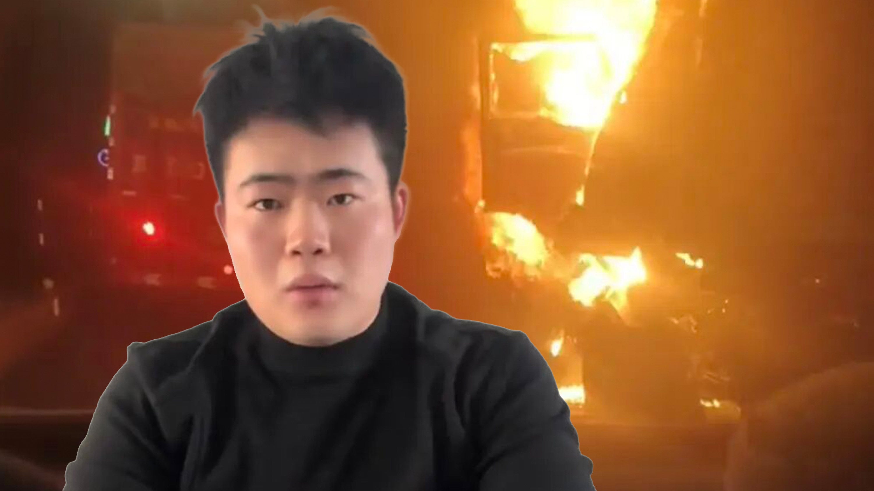 A Chinese man in his 20s rescued a driver from a burning truck, calling his mother to say he might not return. Photo: SCMP composite/Douyin