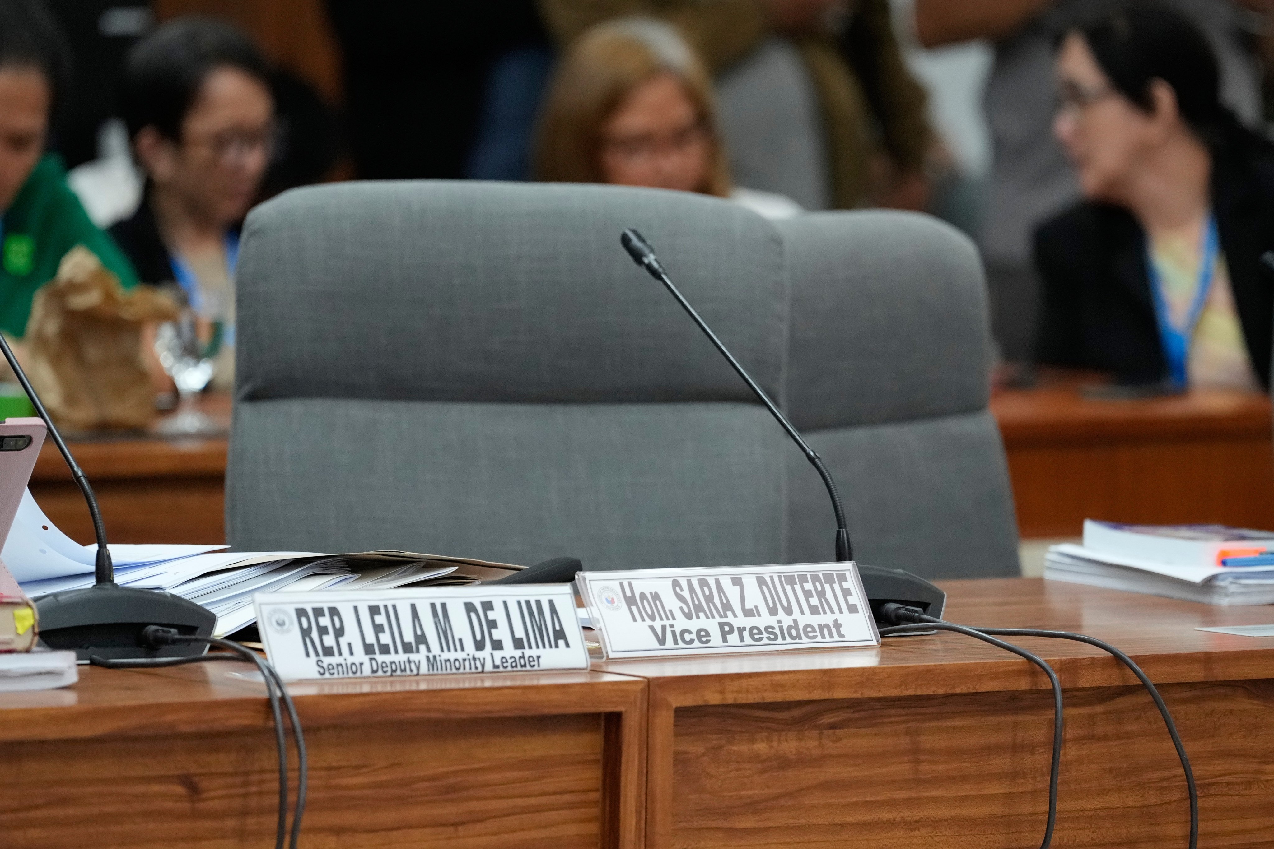 Philippine Vice-President Sara Duterte-Carpio’s seat is left vacant after she does not  attend a congressional hearing on an impeachment bid against her on Wednesday. Photo: AP