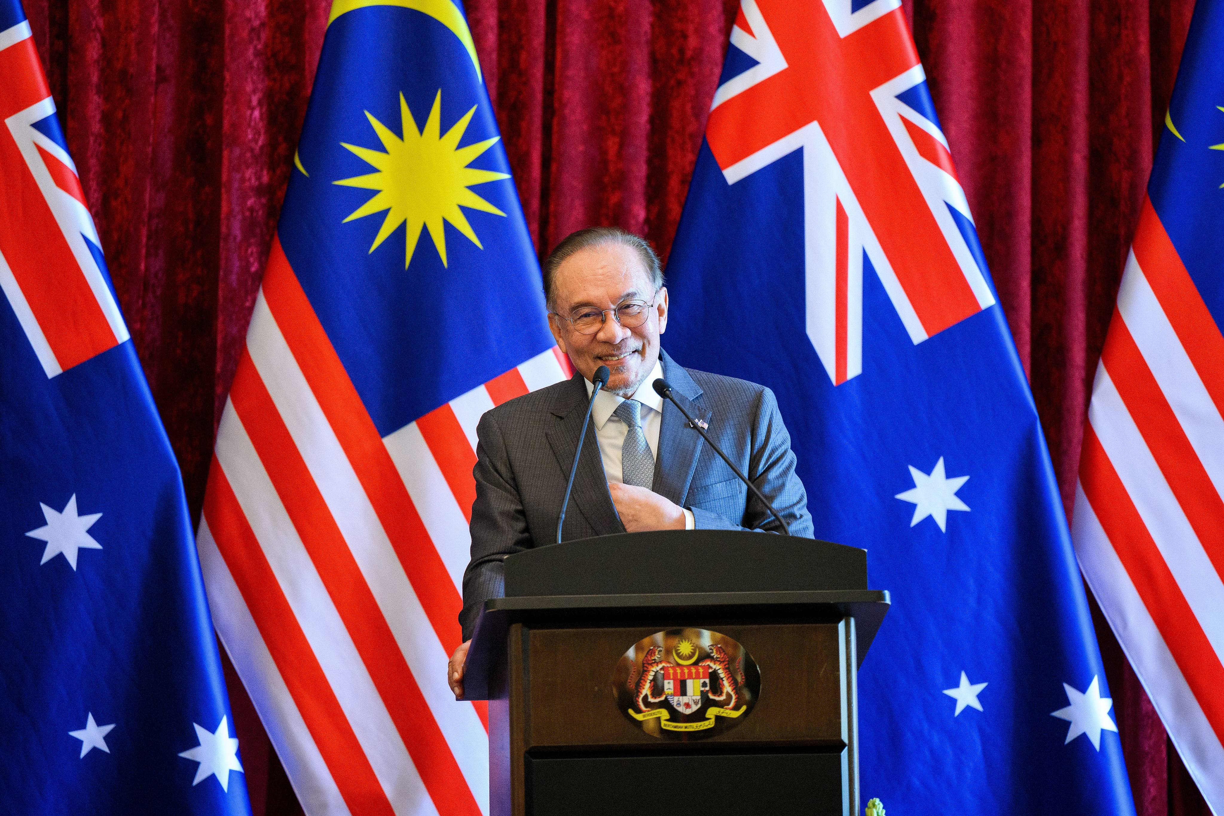 Malaysian Prime Minister Anwar Ibrahim speaks at a press conference at Perdana Putra Complex. Photo: AAP/dpa