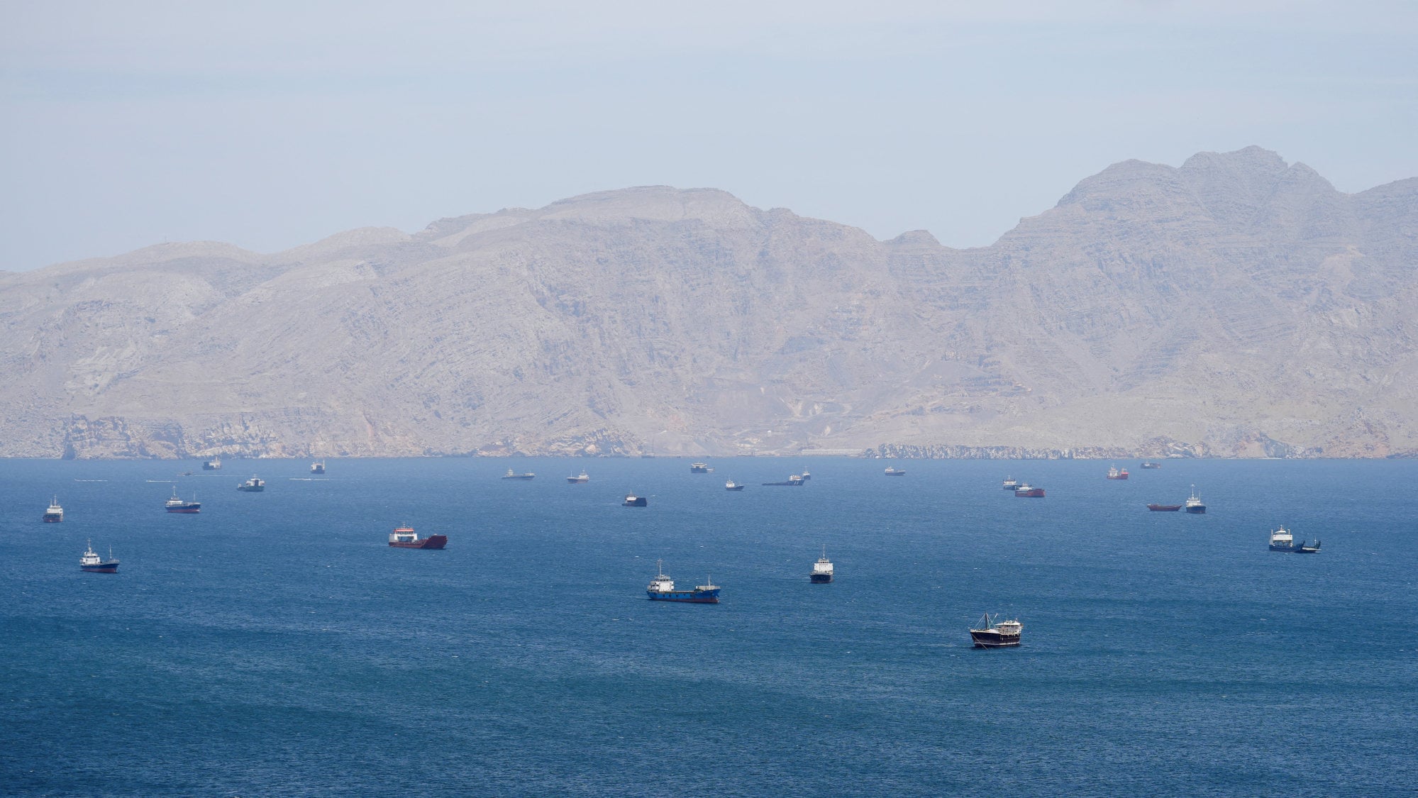 Vessels in the Strait of Hormuz, as seen from Musandam in Oman on Monday. Photo: Reuters