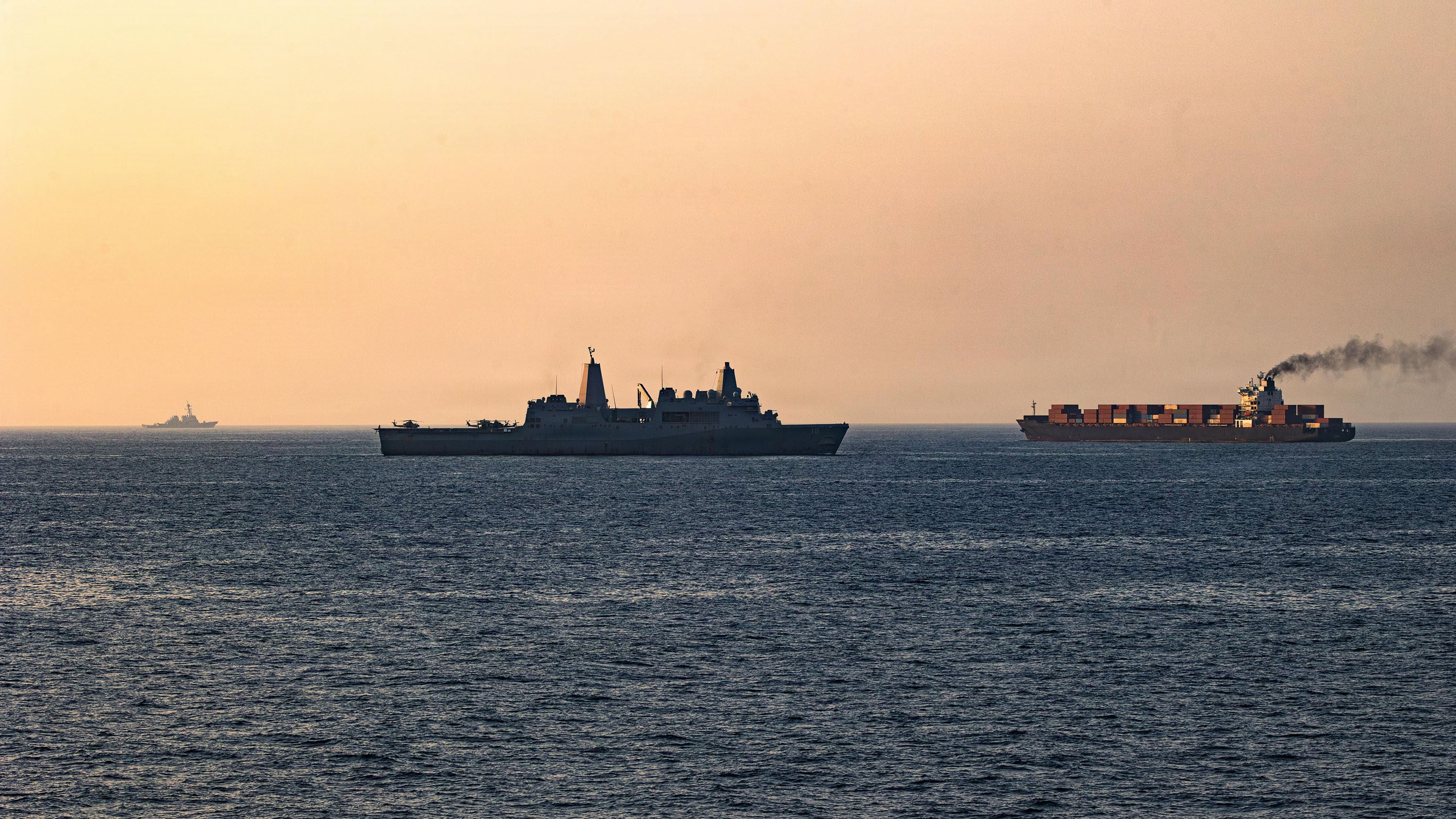 US forces patrol the Arabian Sea near the Touska on April 20 after firing upon the Iranian-flagged vessel that the United States accused of attempting to violate the US naval blockade of Iranian ports near the Strait of Hormuz. Photo: US Navy/TNS