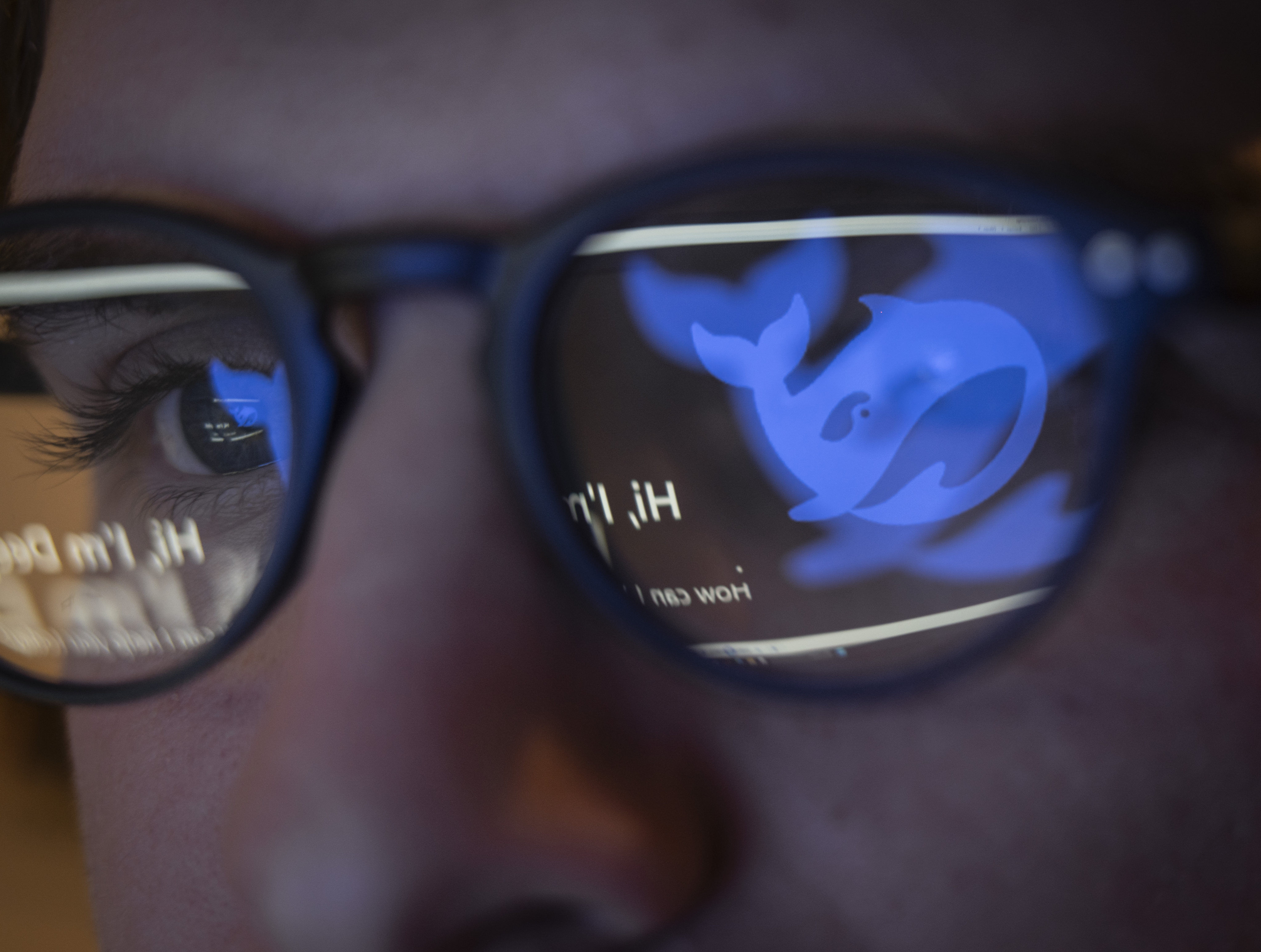 DeepSeek’s logo is reflected in the glasses of a student.  The company recently released its V4 model. Photo: Getty Images