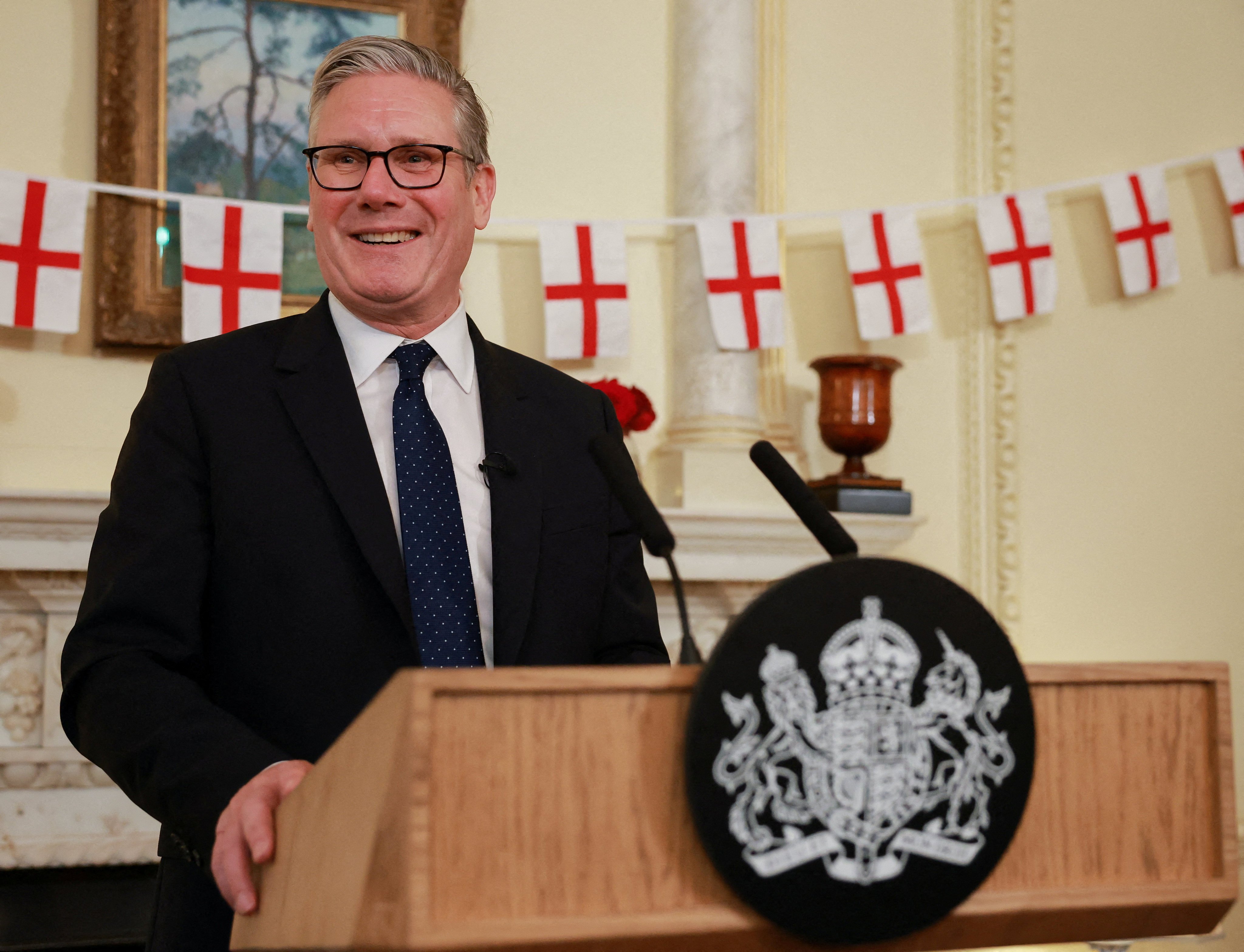 Britain’s Prime Minister Keir Starmer delivers a speech at Downing Street in London on April 20. Photo: Reuters