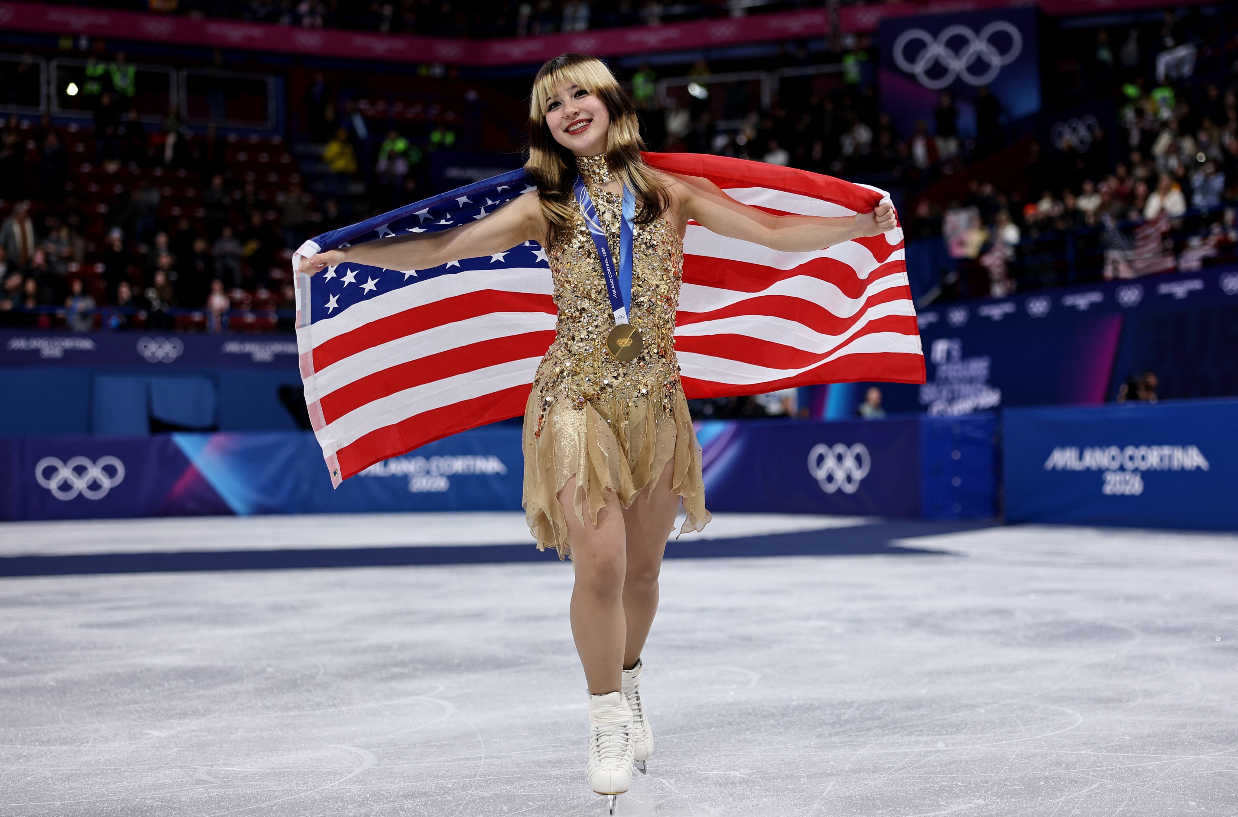 Alysa Liu of the United States celebrates after winning the gold medal in women’s single skating at the Winter Olympics in Milan on February 19, 2026. The skater, who is part-white, part-Asian, is among a cohort of “Wasians” including Eileen Gu, Lola Tung, Hudson Williams and Megan Skiendiel who have found themselves in the limelight in 2026. Photo: Reuters