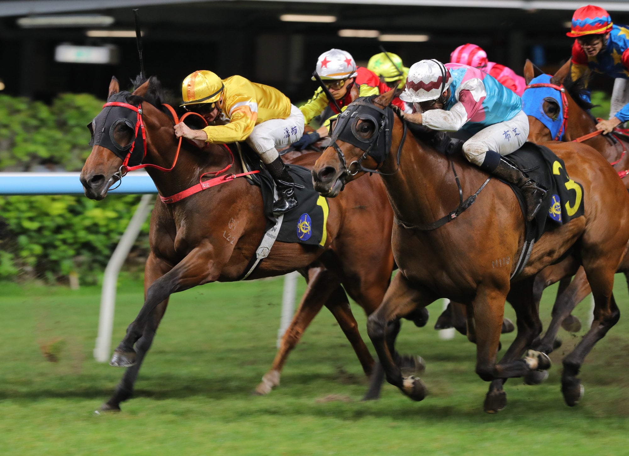 Find My Love (outside), ridden by Hugh Bowman, scores at Happy Valley.