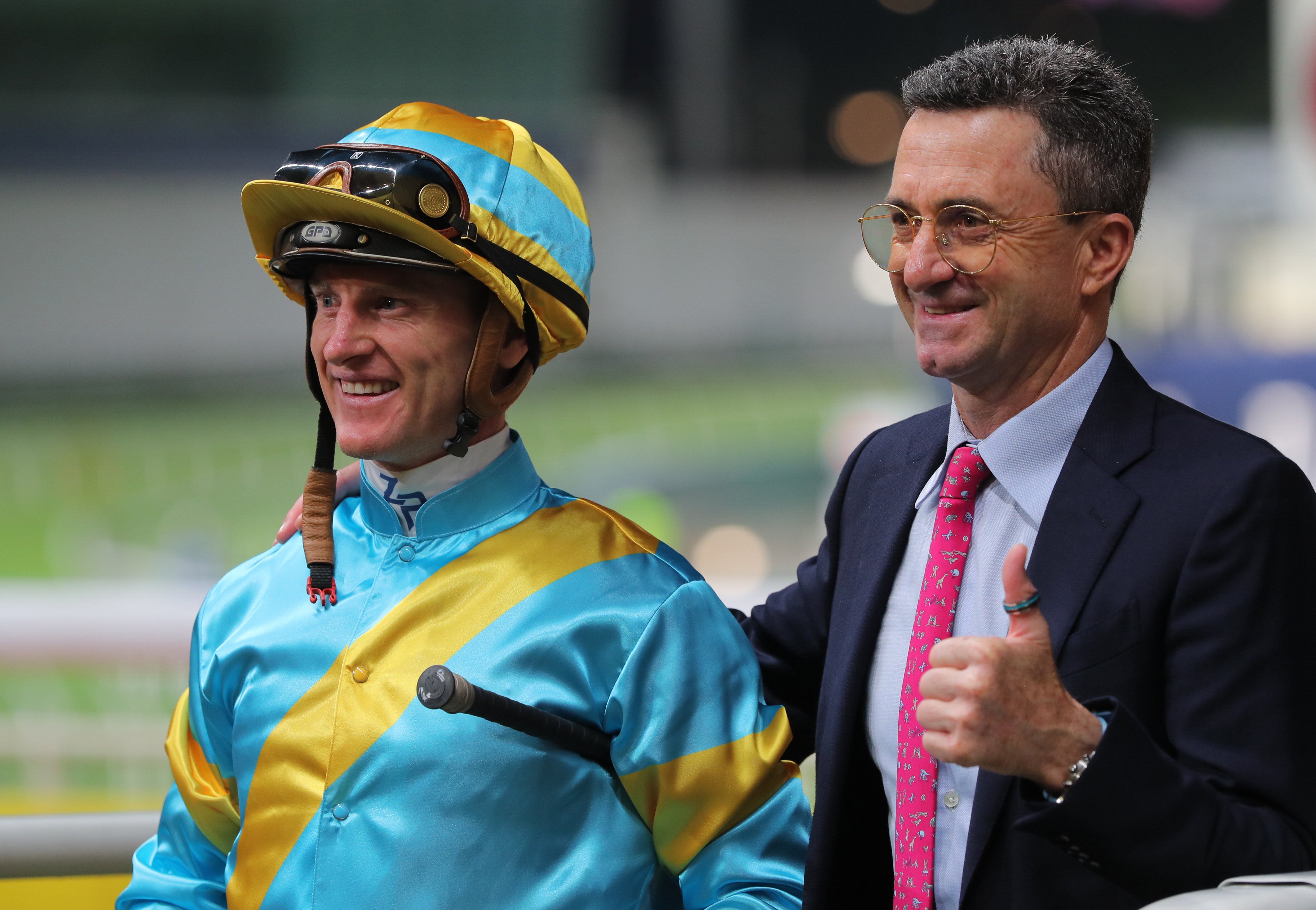Zac Purton (left) and Douglas Whyte (right) celebrate the win of Giant Ballon at Happy Valley. Photos: Kenneth Chan