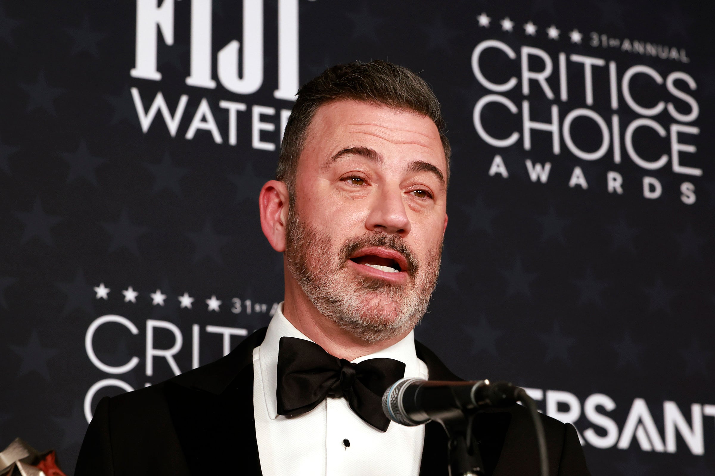 Jimmy Kimmel poses in the press room during the 31st Annual Critics Choice Awards in Santa Monica, California, in January. Photo: TNS