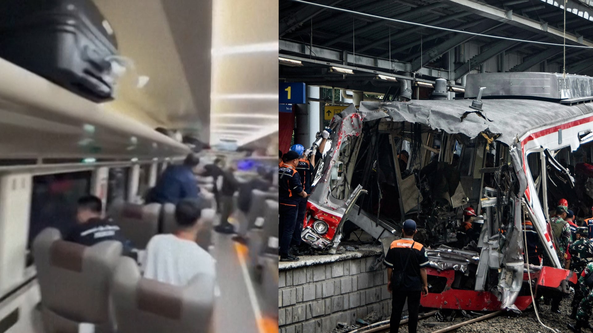 thumbnail for video - Passenger video captures moment commuter and express trains crash in Indonesia