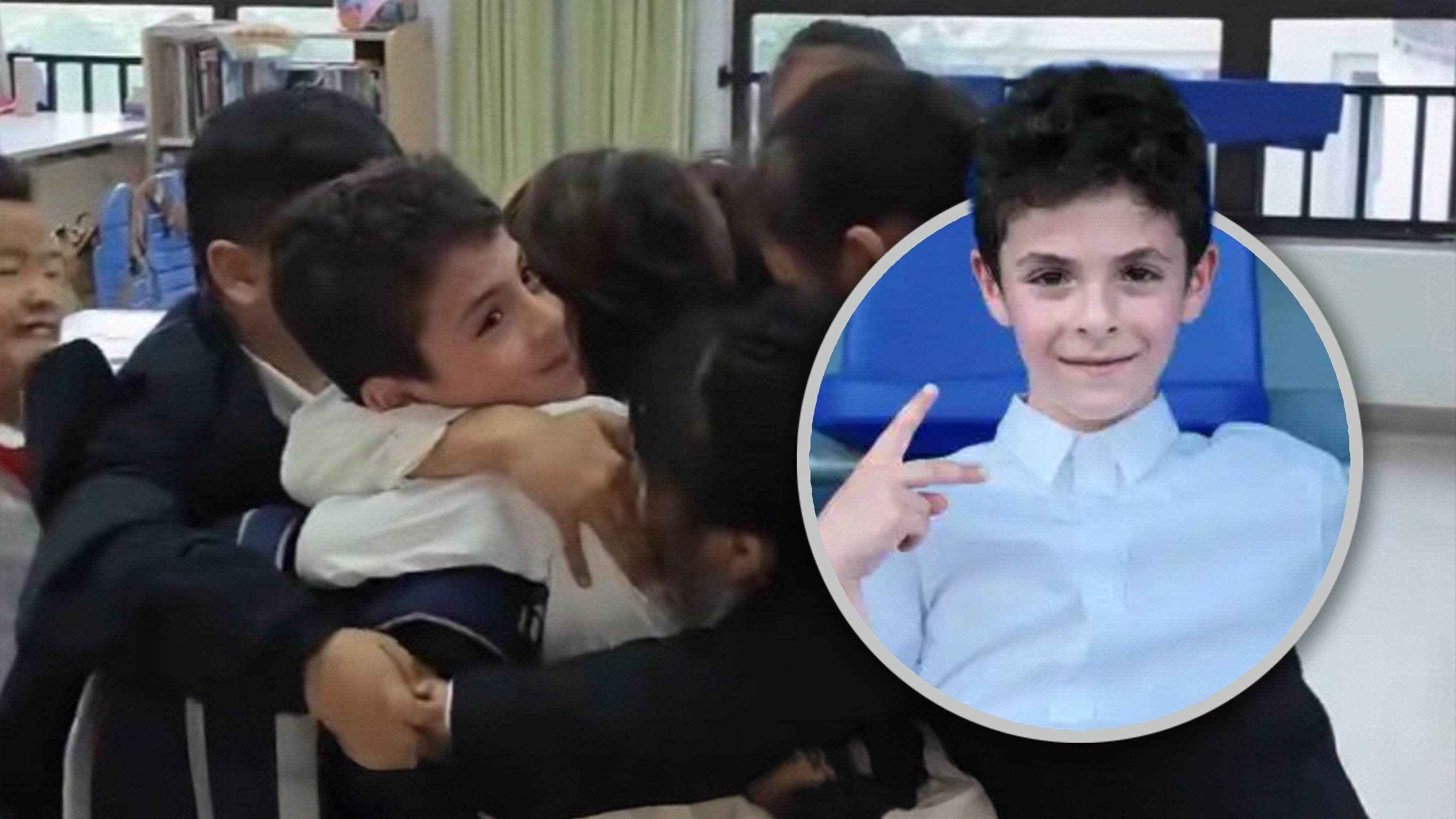 An eight-year-old Iranian boy had a heartwarming reunion with his classmates when he returned to school in China after a family visit to Iran amid the war. Photo: SCMP composite/Weibo