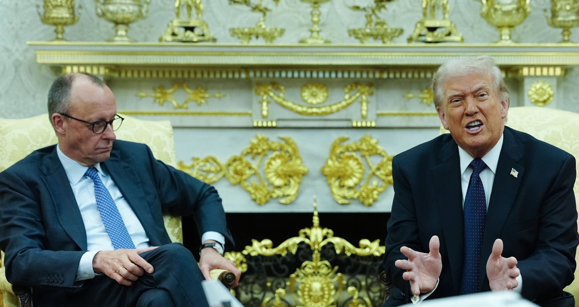 German Chancellor Friedrich Merz meets US President Donald Trump at the White House in March. Merz on Monday said the US was “being humiliated” by Iran. Photo: Kay Nietfeld/dpa