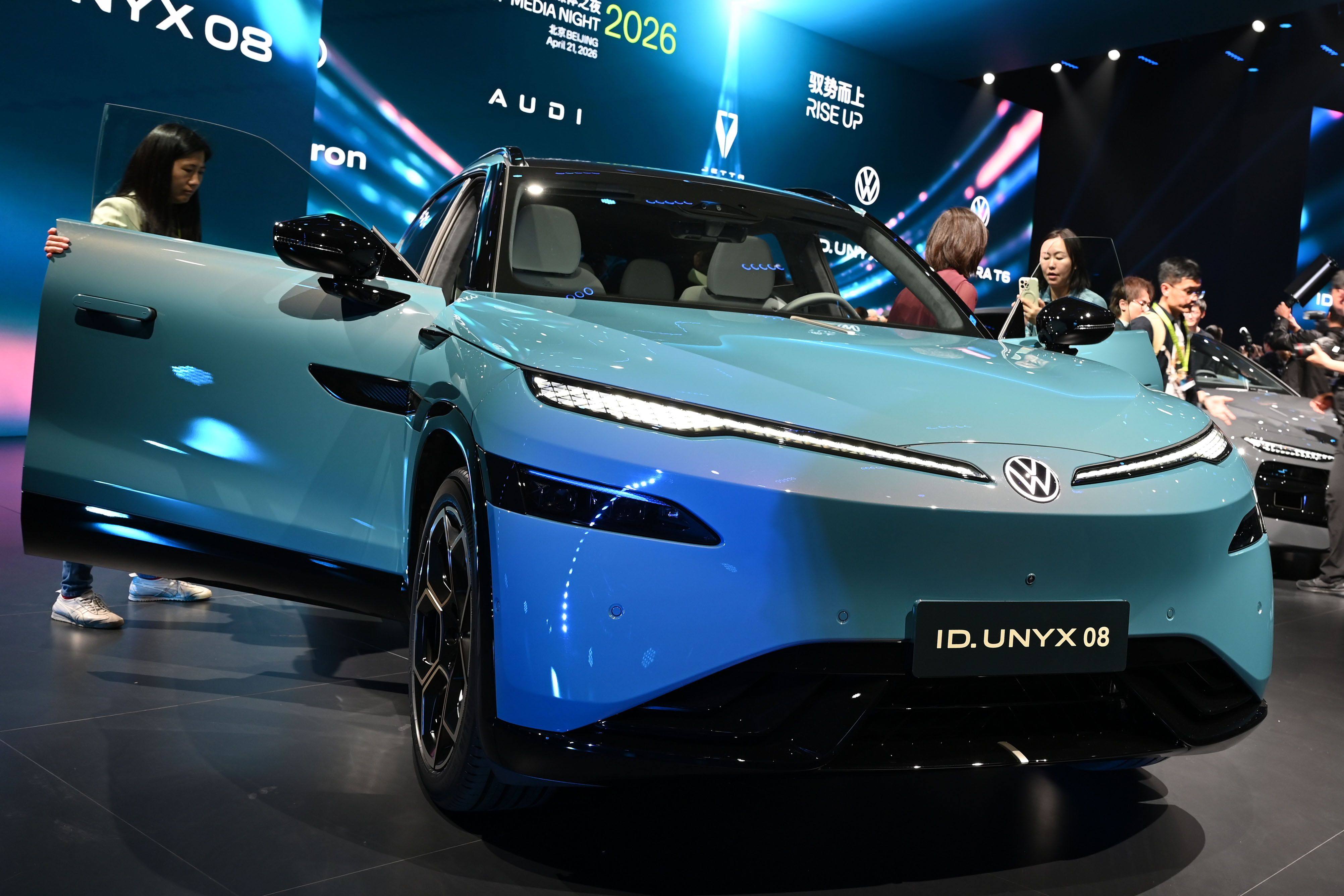 A VW ID.Unyx 08 is displayed during the Volkswagen Group Night ahead of the Auto China 2026 trade show in Beijing on April 21. Photo: dpa