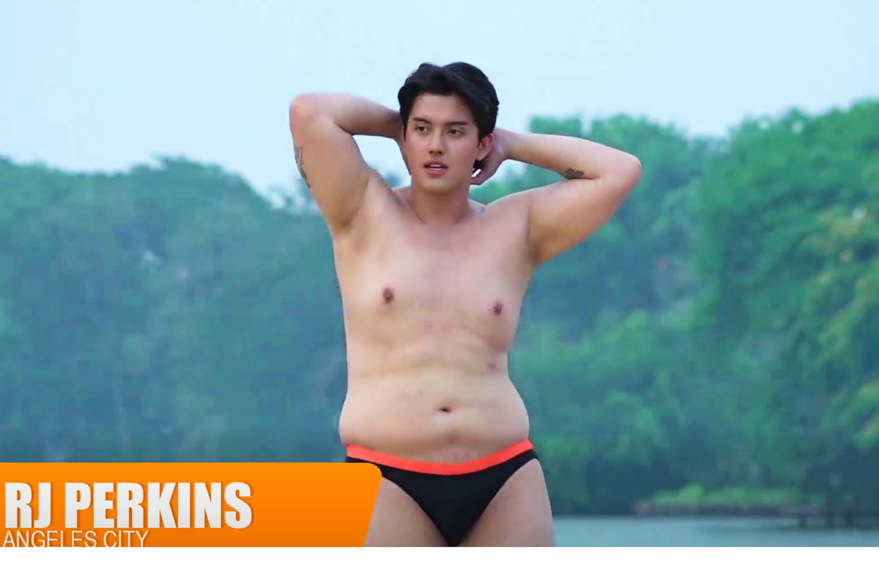 RJ Perkins during his viral appearance in the swimsuit round of the Mister Pampanga pageant. Photo: Facebook / Mister Pampanga