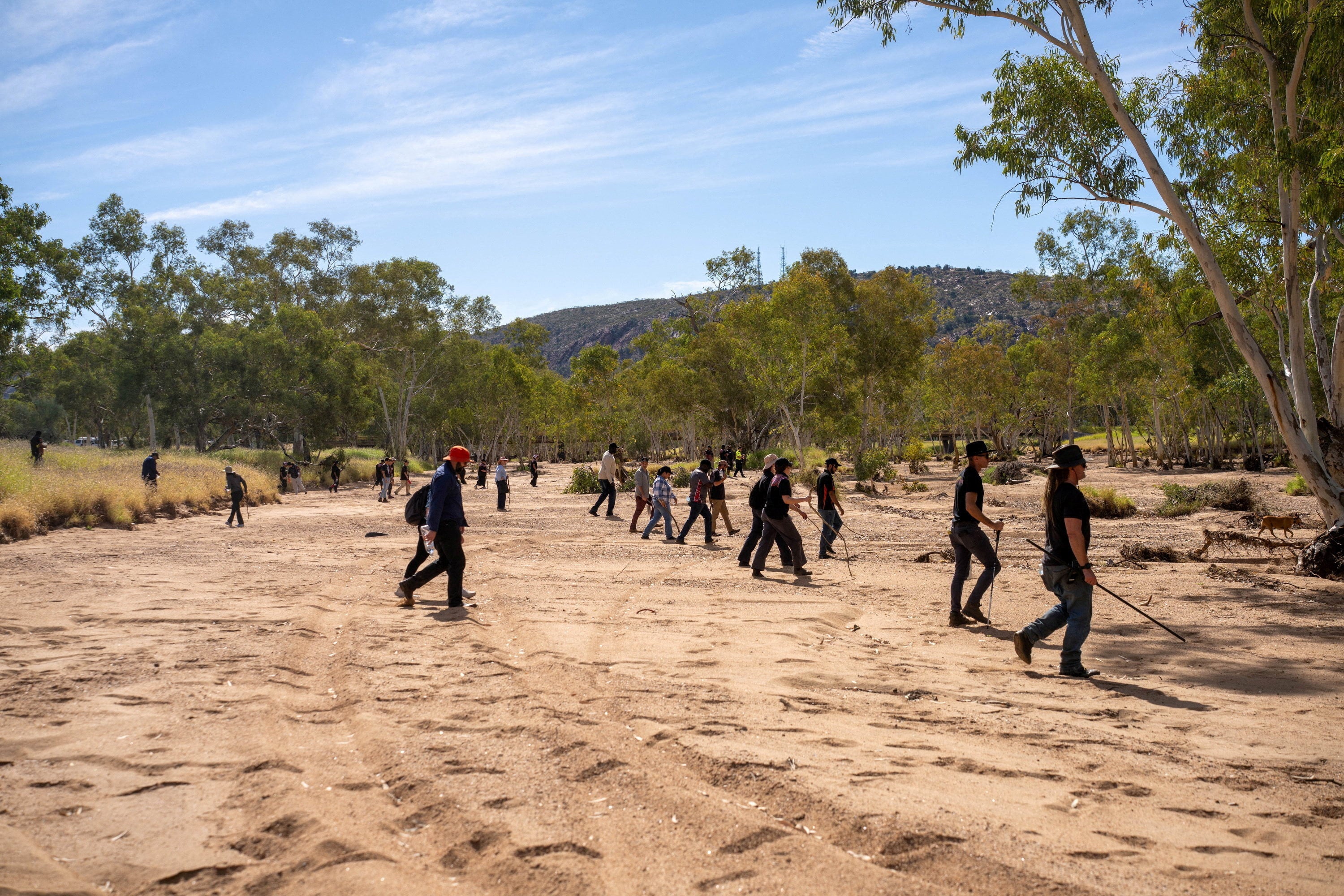 Volunteers join the police and emergency services in searching the scrubland surrounding Todd River on the third day of the search for a missing 5-year-old, whose family has asked her to be referred to as “Kumanjayi Little Baby” for cultural reasons, in Alice Springs, Australia, on Tuesday. Photo: via Reuters