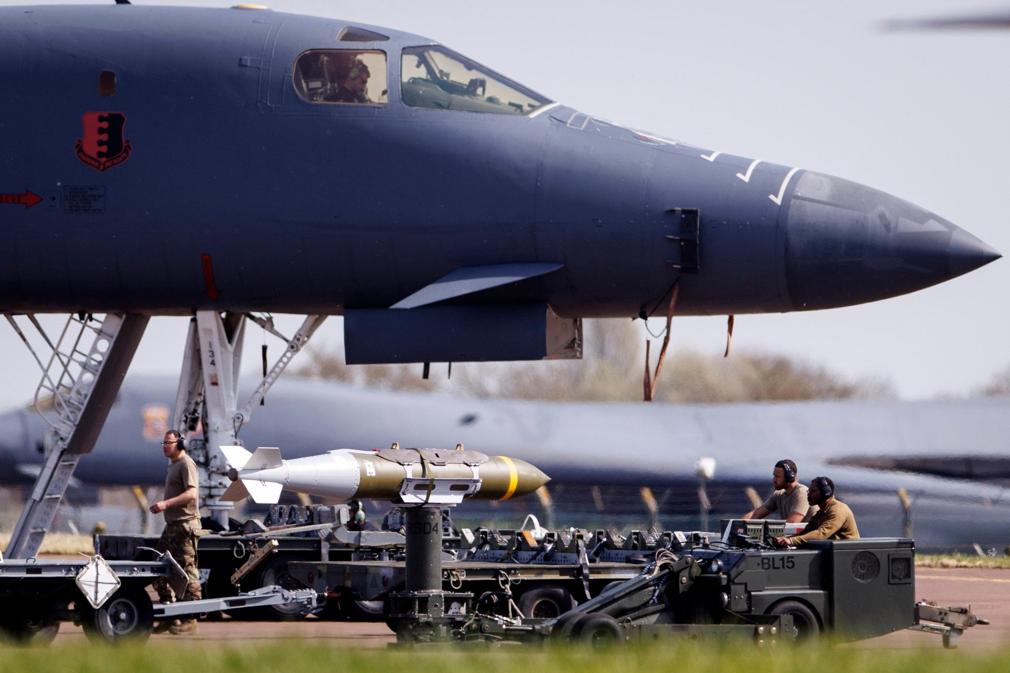 A US B-1 Lancer bomber at the RAF Fairford airbase in Gloucestershire, Britain, on April 8. Photo: EPA