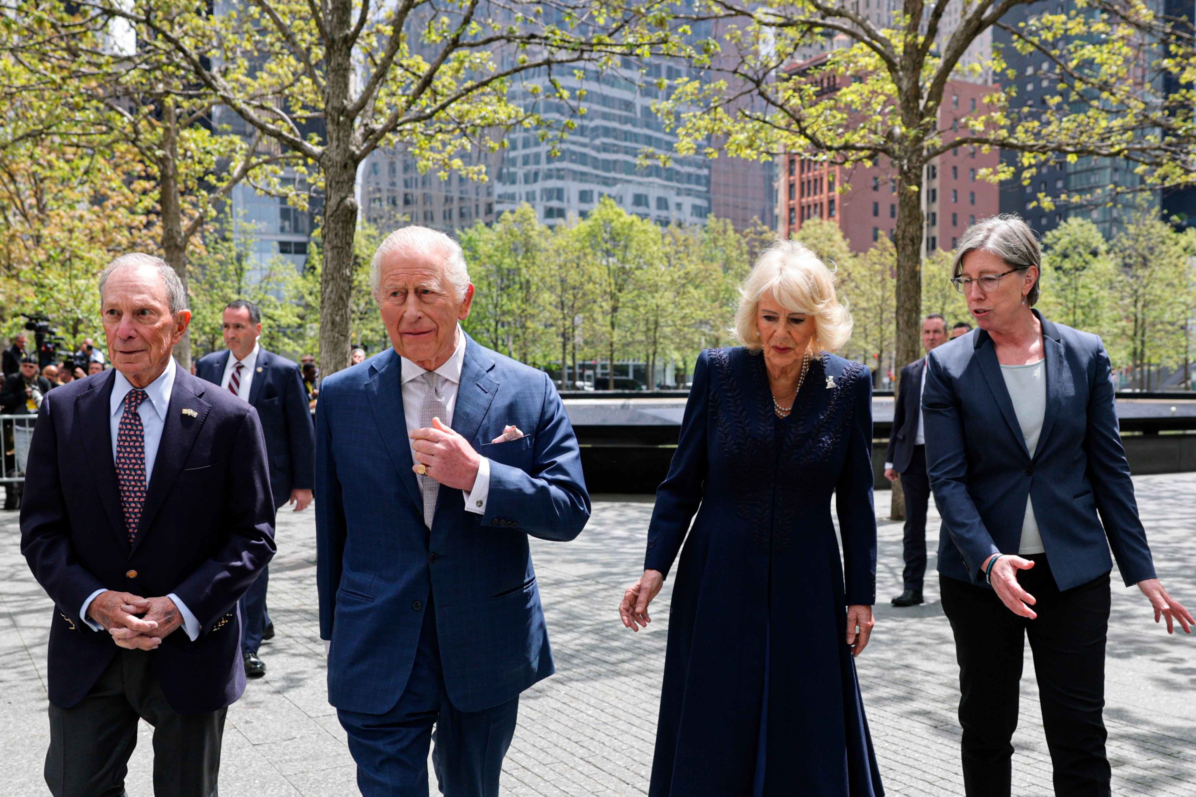 Britain’s King Charles and Queen Camilla visit the 9/11 Memorial in New York on Wednesday. Photo: AP