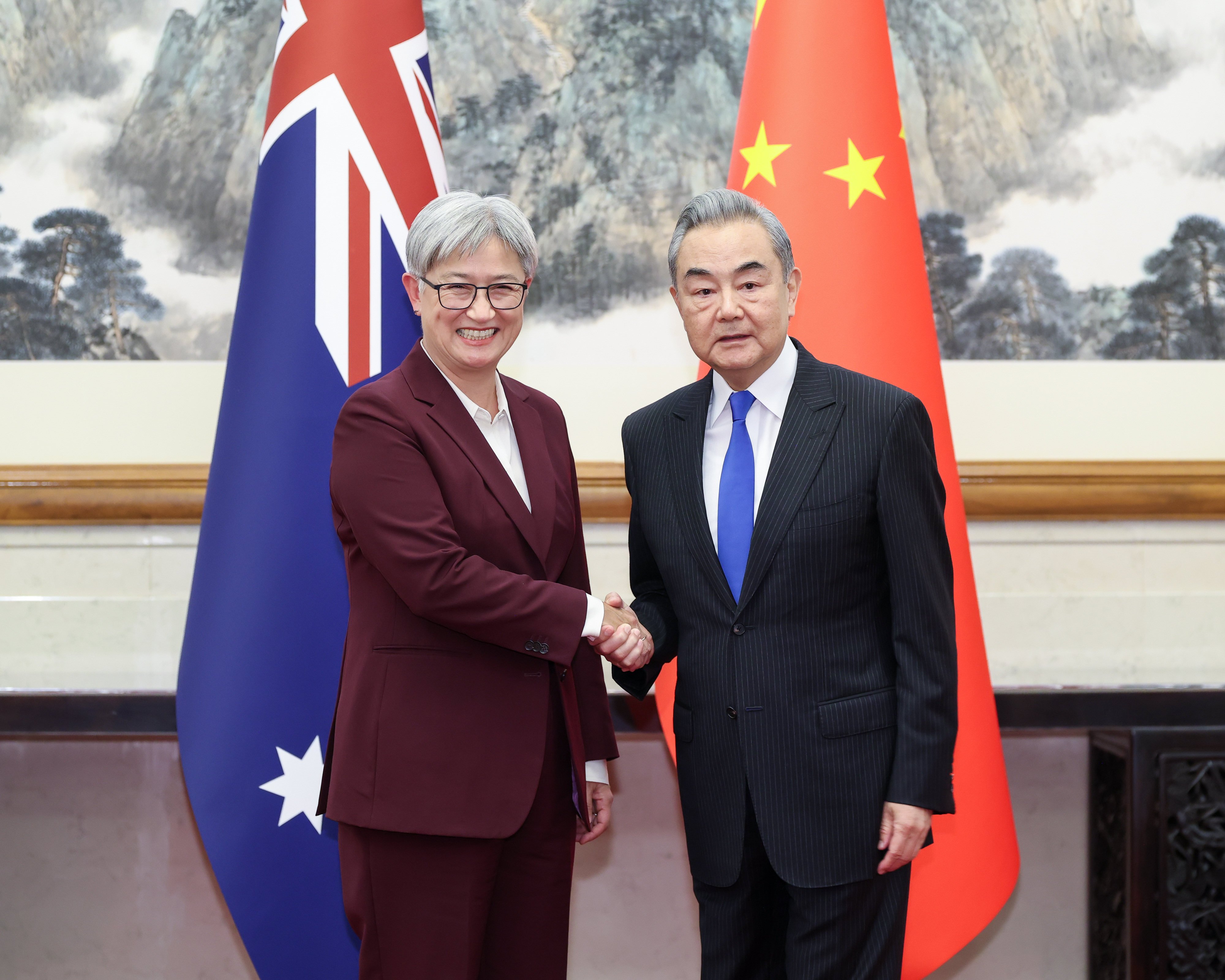 Australian Foreign Minister Penny Wong meets her Chinese counterpart Wang Yi in Beijing on Wednesday. Photo: Xinhua