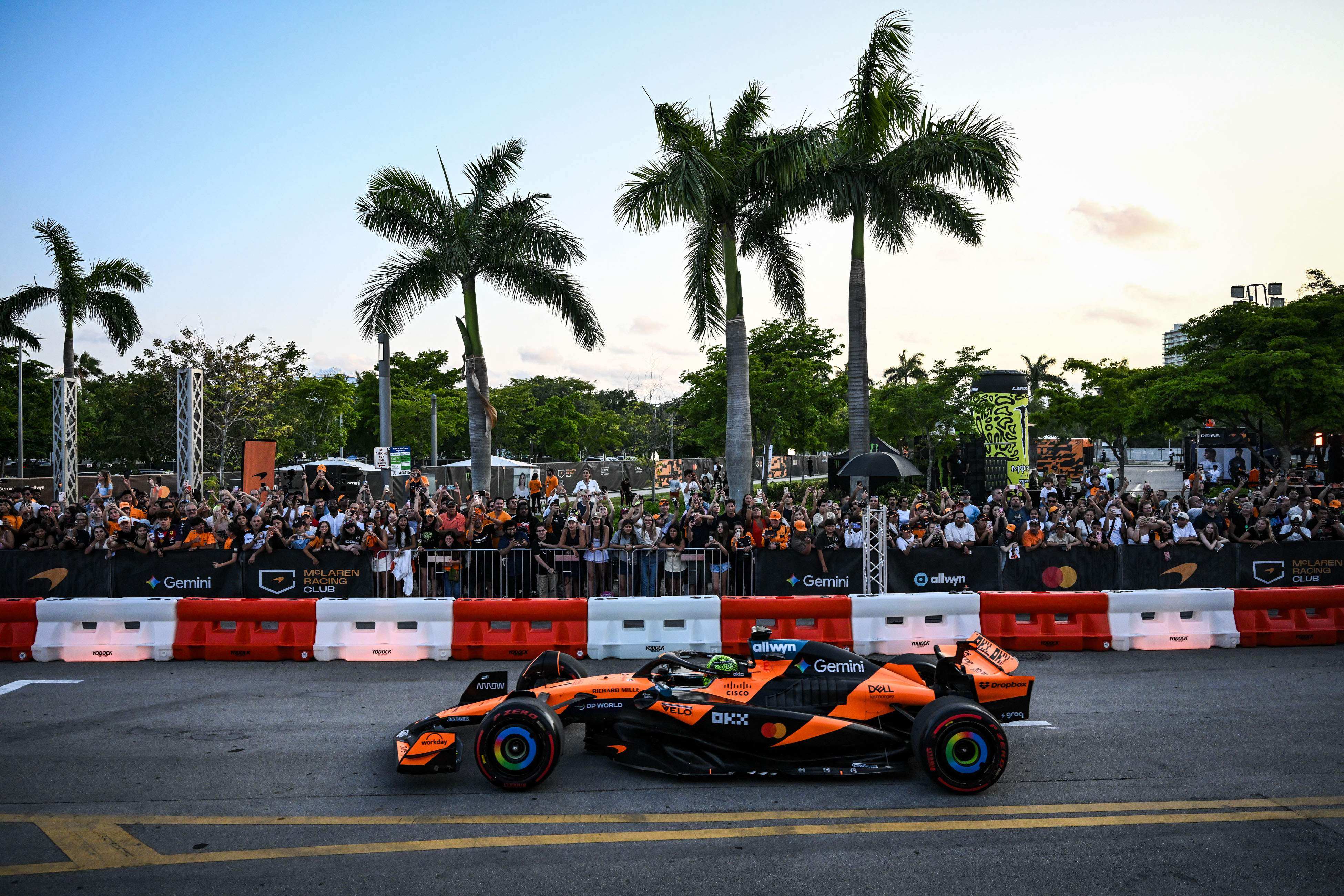 McLaren’s Lando Norris drives the McLaren MCL60 during an event at the Miami International Autodrome, venue of the weekend’s Miami Grand Prix, on Wednesday. Photo: AFP