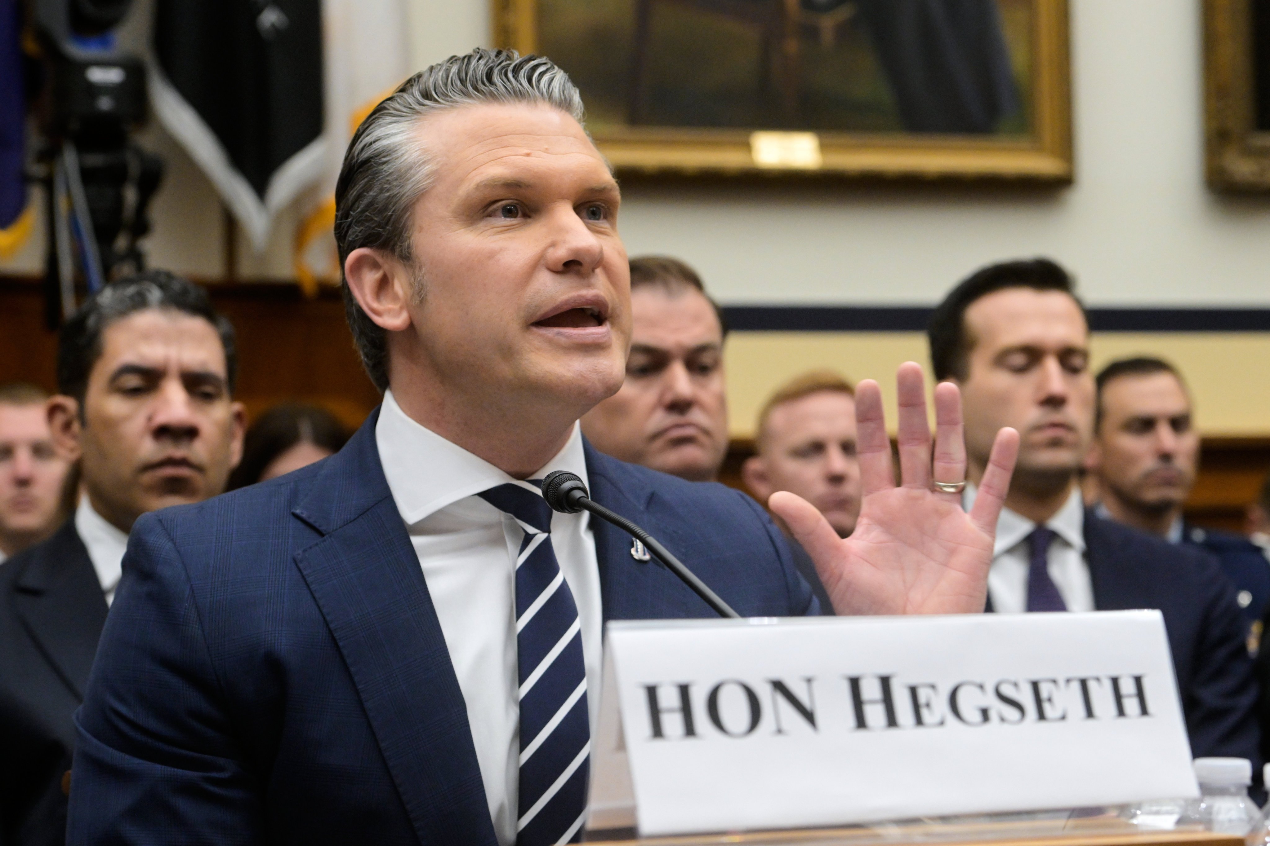 Pentagon chief Pete Hegseth at Wednesday’s House Armed Services Committee hearing. Photo: AP