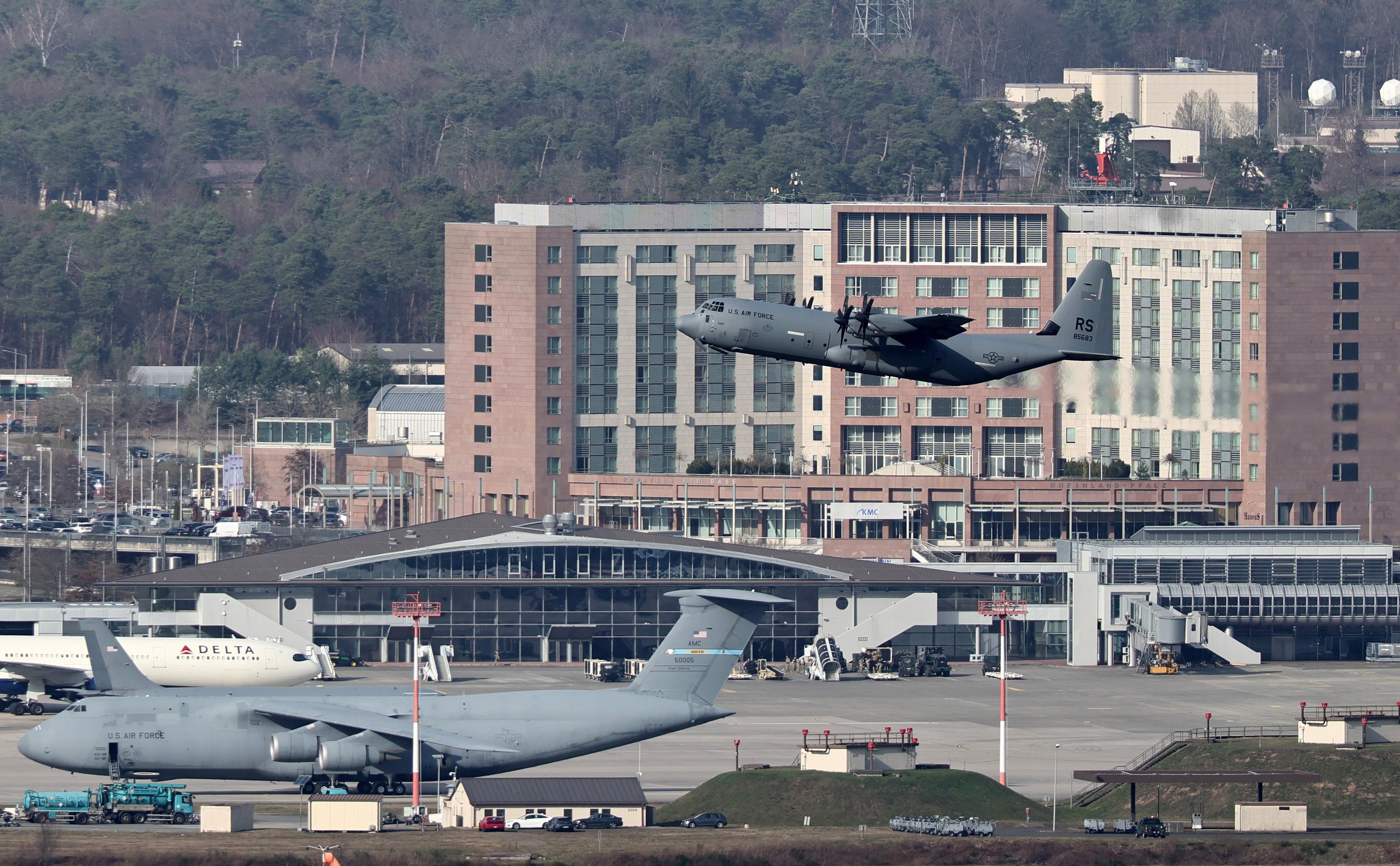 A US Air Force jet takes off from the Ramstein base in Germany in March. Photo: EPA