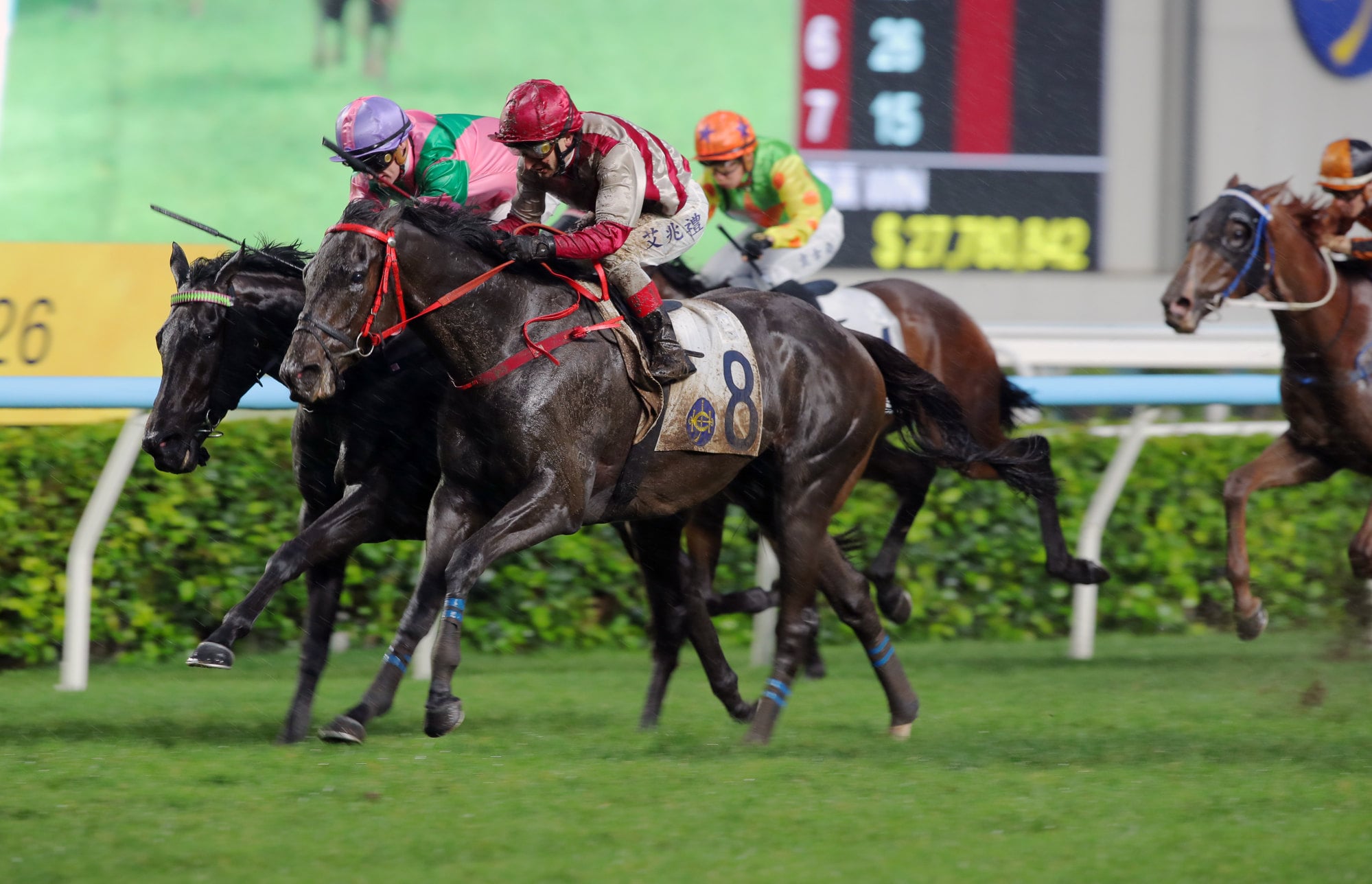 Enthusium (outside) gets up late at Sha Tin.