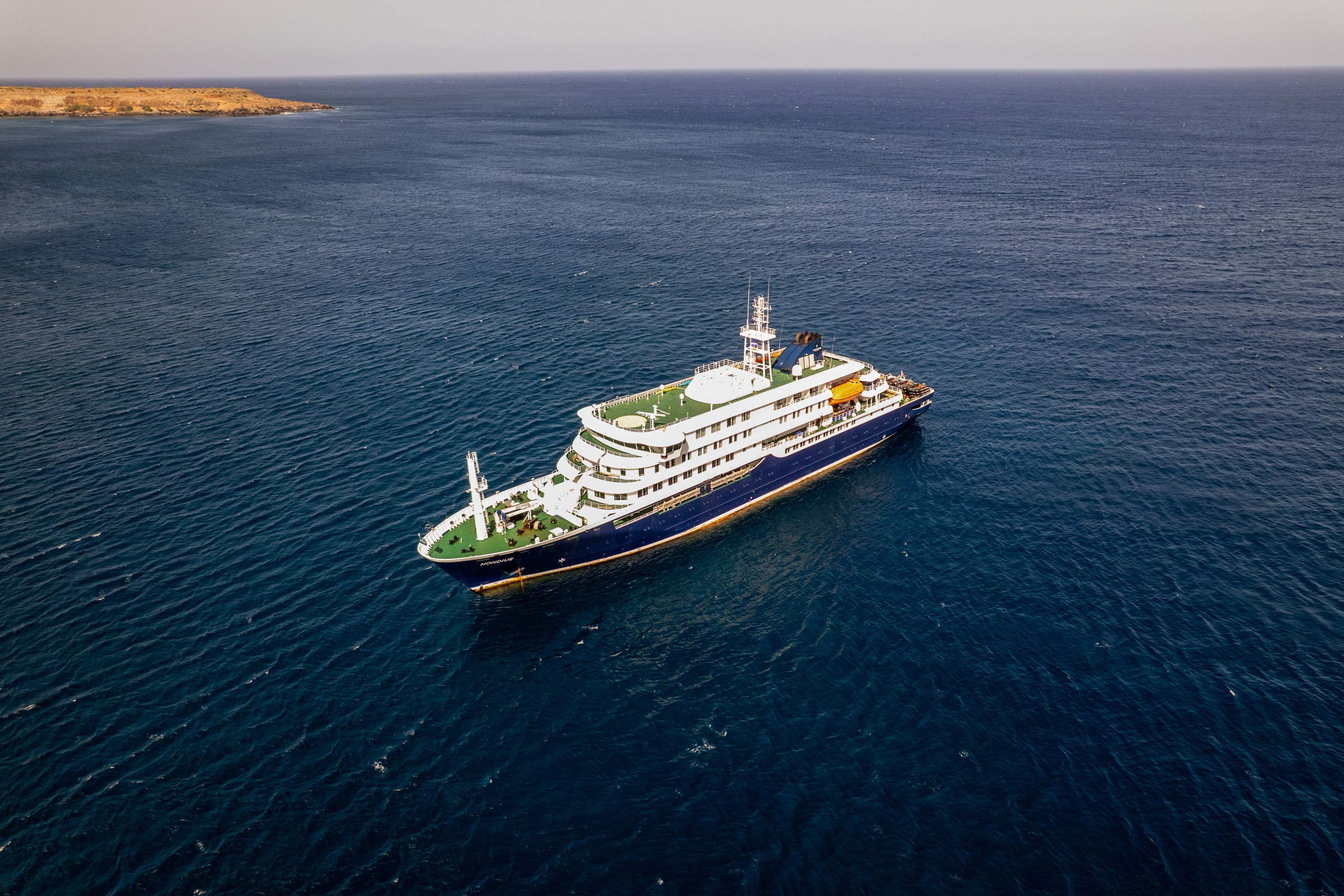 The cruise ship MV Hondius stationary off the port of Praia, the capital of Cabo Verde, on Sunday after an outbreak of suspected hantavirus. Photo:  AFP