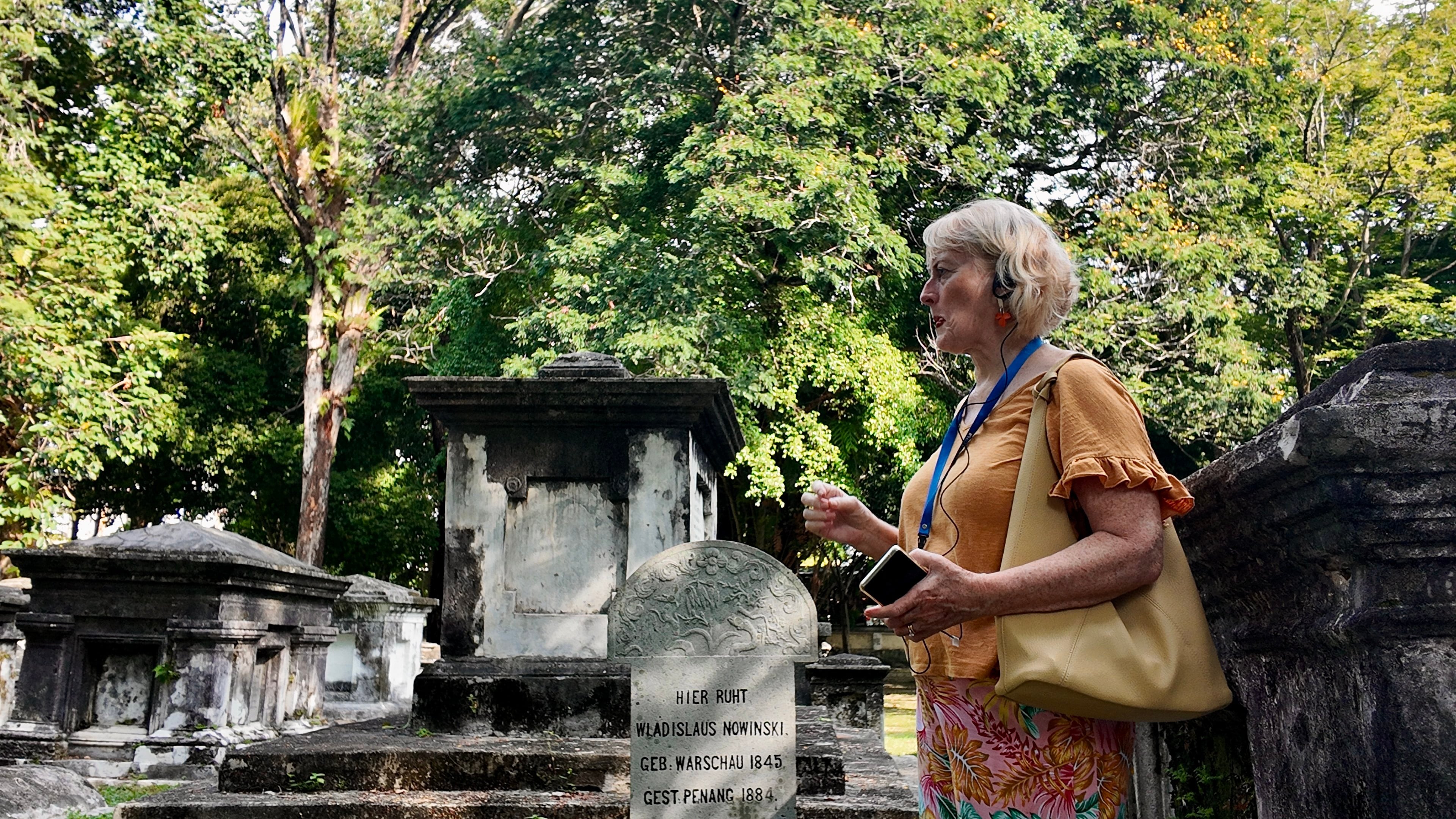 A British visitor attends a tour of the Old Protestant Cemetery in Penang, Malaysia. Photo: Ushar Daniele